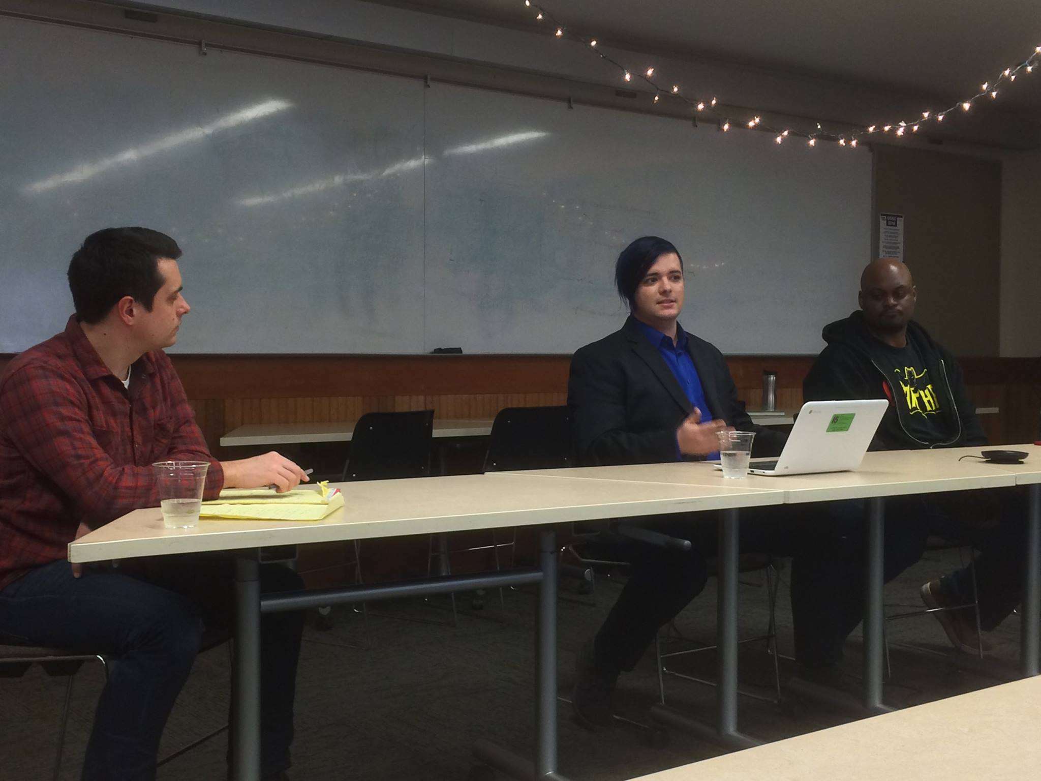 Steering Committee member Christian Erichsen, with Solon Scott and Kahlief Adams, during the 'Multimedia Surrounding Games' panel.