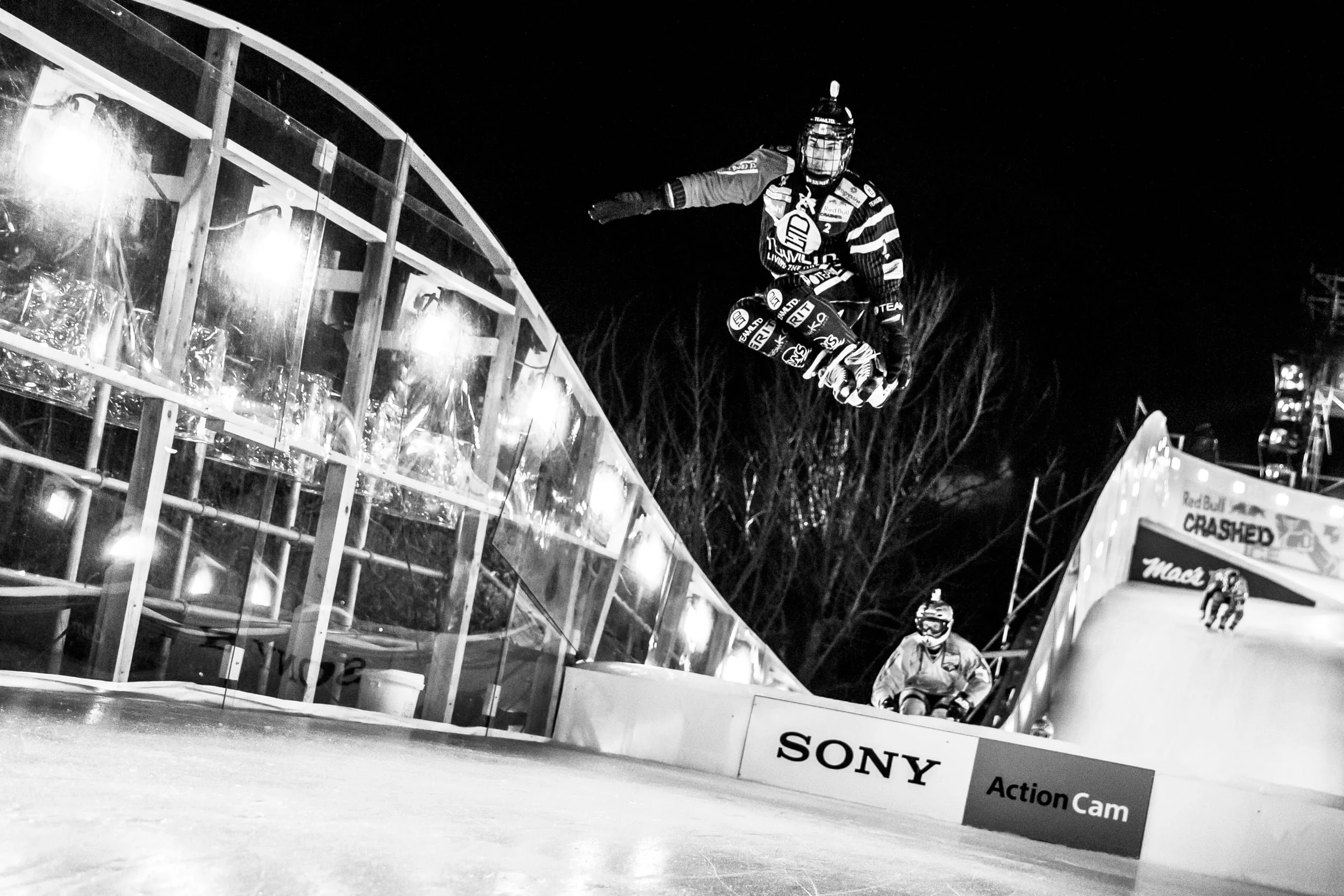 Scott Croxall of Canada competes during the fourth stage of Red Bull Crashed Ice, the Ice Cross Downhill World Championship in Edmonton, Canada on March 14, 2015