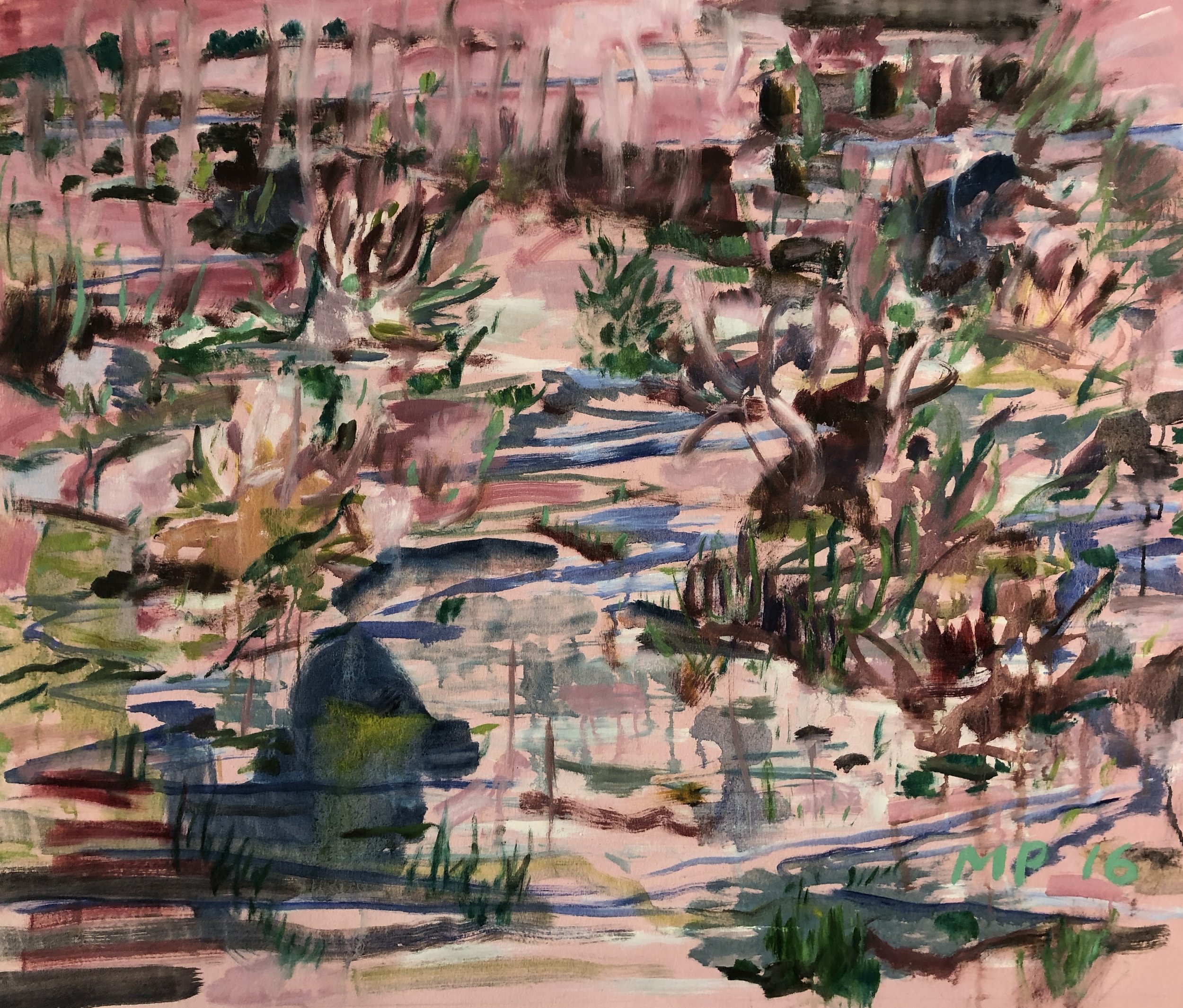 Abstract Garden, pink and green notes 2017