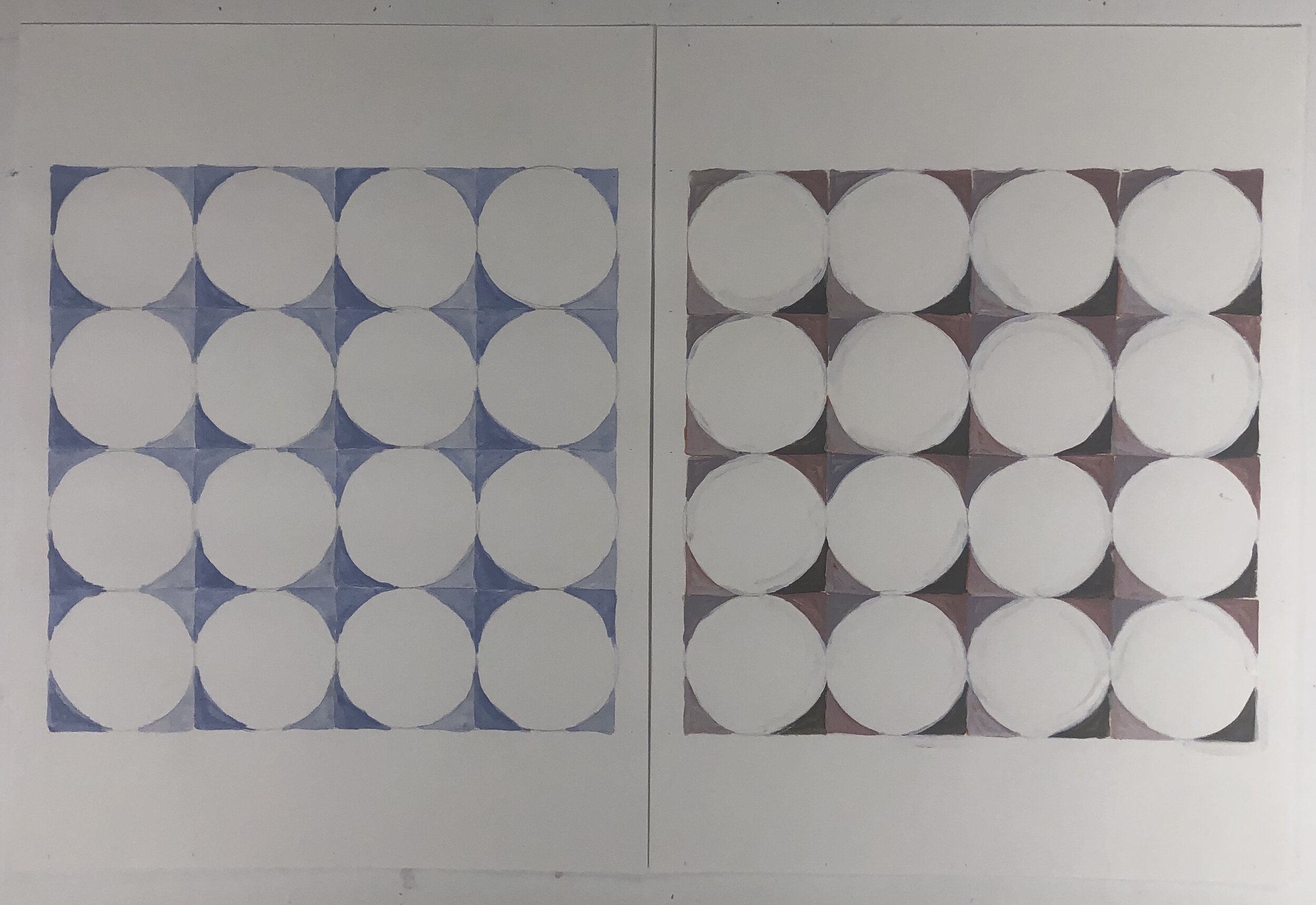 Blue Taupe Circles Squares Diptych 18, 2020