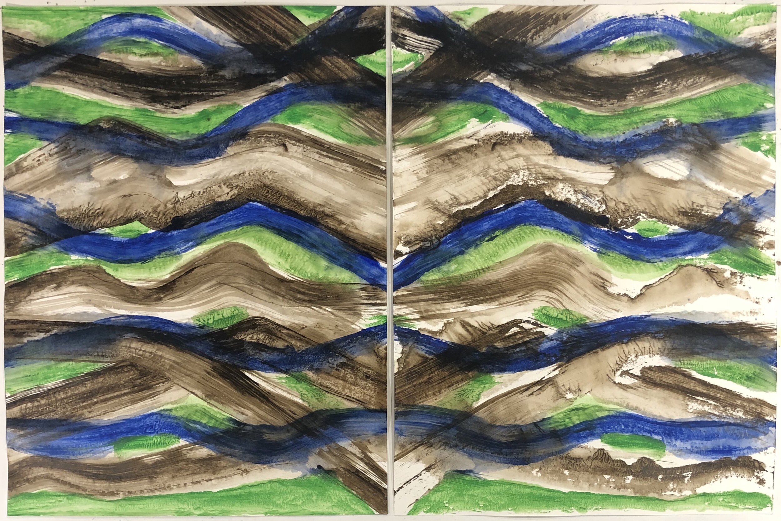 Lines Rorschach Green, Blue Brown, 2021