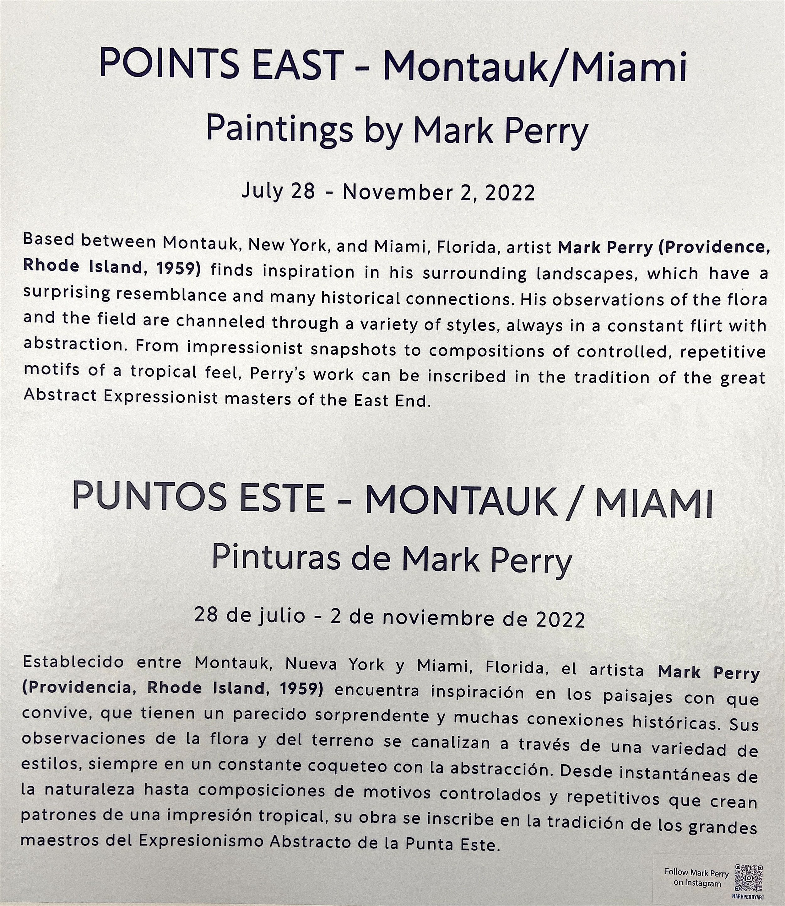 Points East - Montauk / Miami, Paintings of Mark Perry