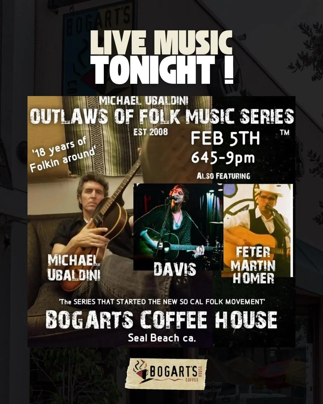 Tonight, the Outlaws Of Folk Music Series are back in the house for an incredible show 🎸

Michael Ubaldini&rsquo;s critically acclaimed Folk &amp; Roots music series that has been going strong for 10 years. It will now be held &amp; happy to relocat