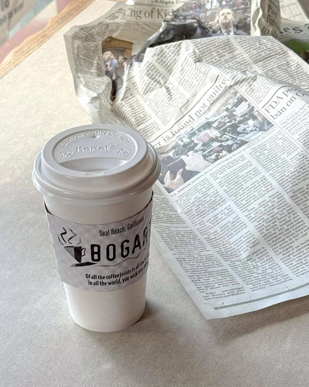 Seal Beach mornings start with the Bogart&rsquo;s ritual: a hot drink and today&rsquo;s newspaper 🗞️☕️