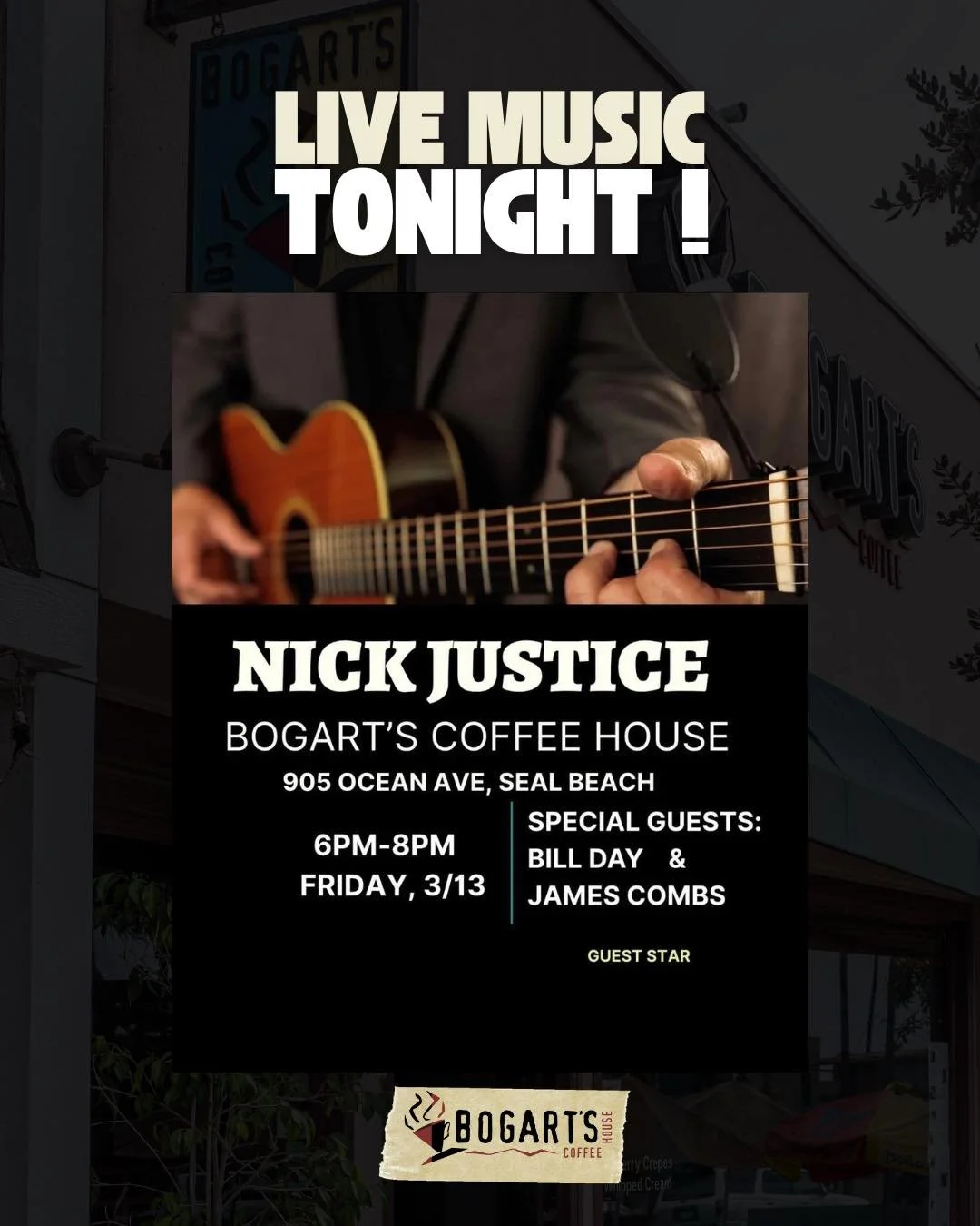 Nick Justice is back tonight with some friends 🎶💫

Nick Justice is a gifted troubadour known for his heartfelt ballads and storytelling style. With five acclaimed solo albums and a collaboration with The SideMen, he is currently finishing his sixth
