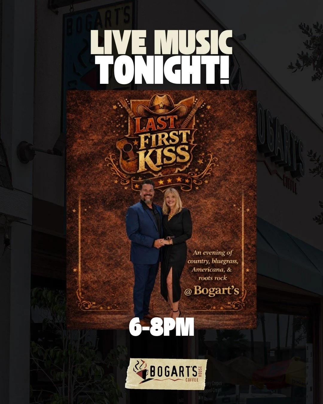 Join us tonight for a beautiful show with Last First Kiss 🎶

Last First Kiss is an Americana, country, and bluegrass duo built on deep musical roots, lived experience, and a shared love for timeless songs. Blending tradition with raw, modern energy,