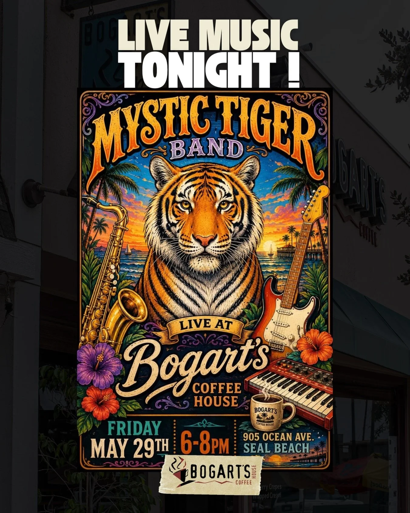 Tonight at Bogart&rsquo;s: @mystictigerband @find.bling.international 🎶☕✨

Christina Dillon and Danny Mancuso bring together soulful vocals, saxophone, flute, guitar, and keys for a beautiful acoustic performance you won&rsquo;t want to miss 🎷💛

C