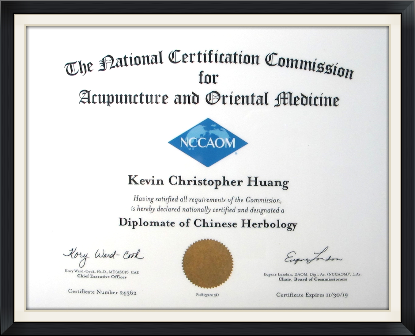 Diplomate of Chinese Herbology - Kevin C. Huang