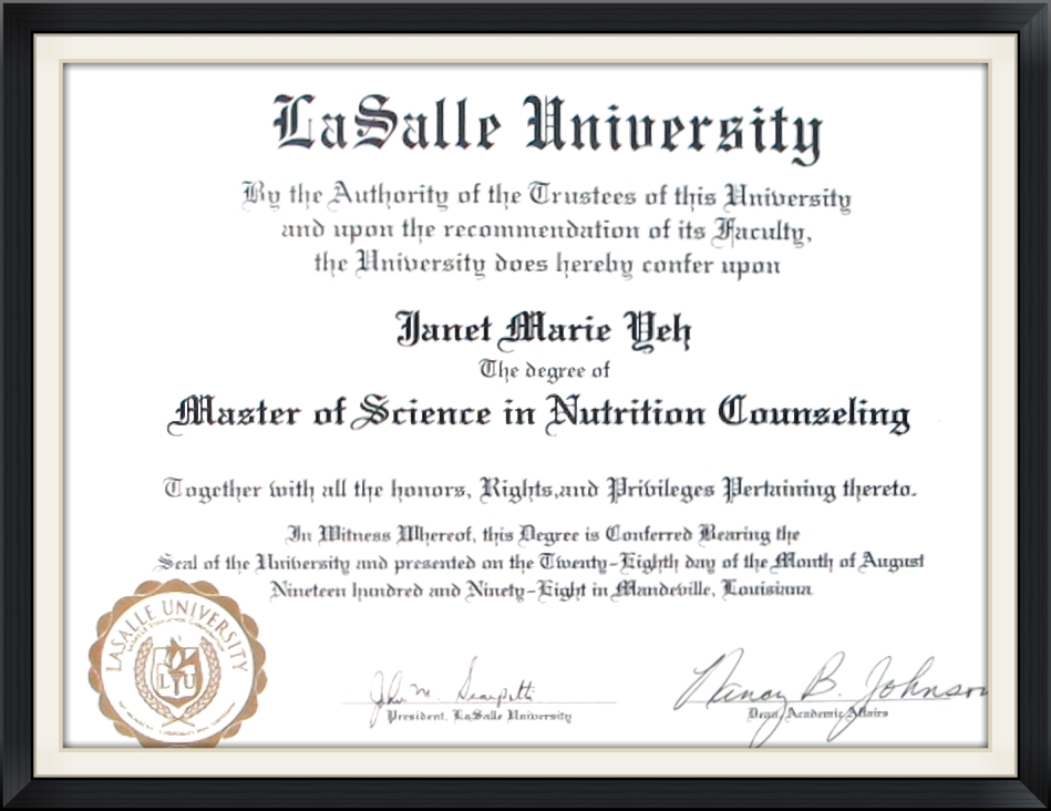 Nutrition - Ph.D. and Masters - Dr. Janet Yeh