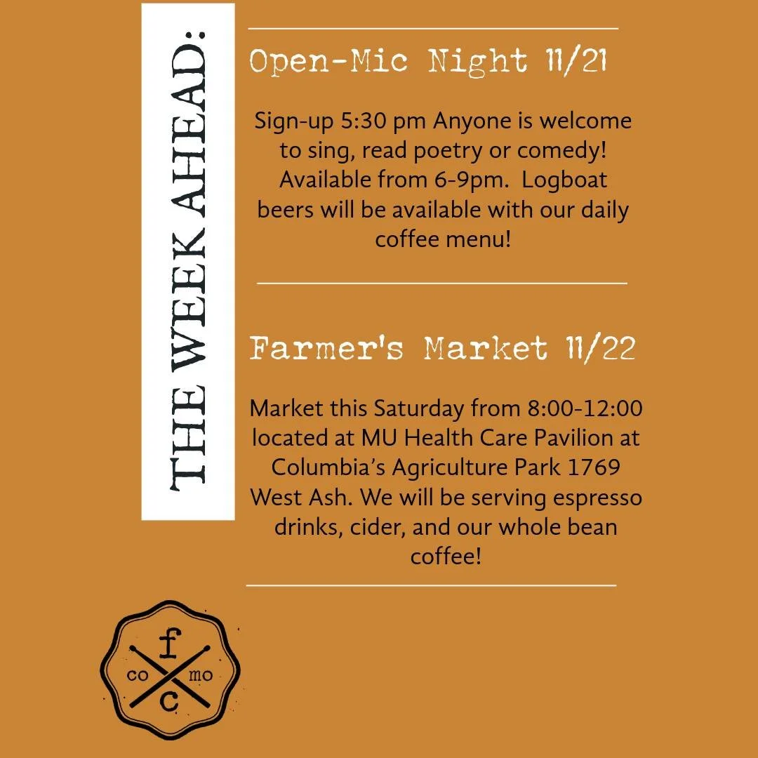 We have some events coming up this week! Come stop by and check out music, coffee, and more.