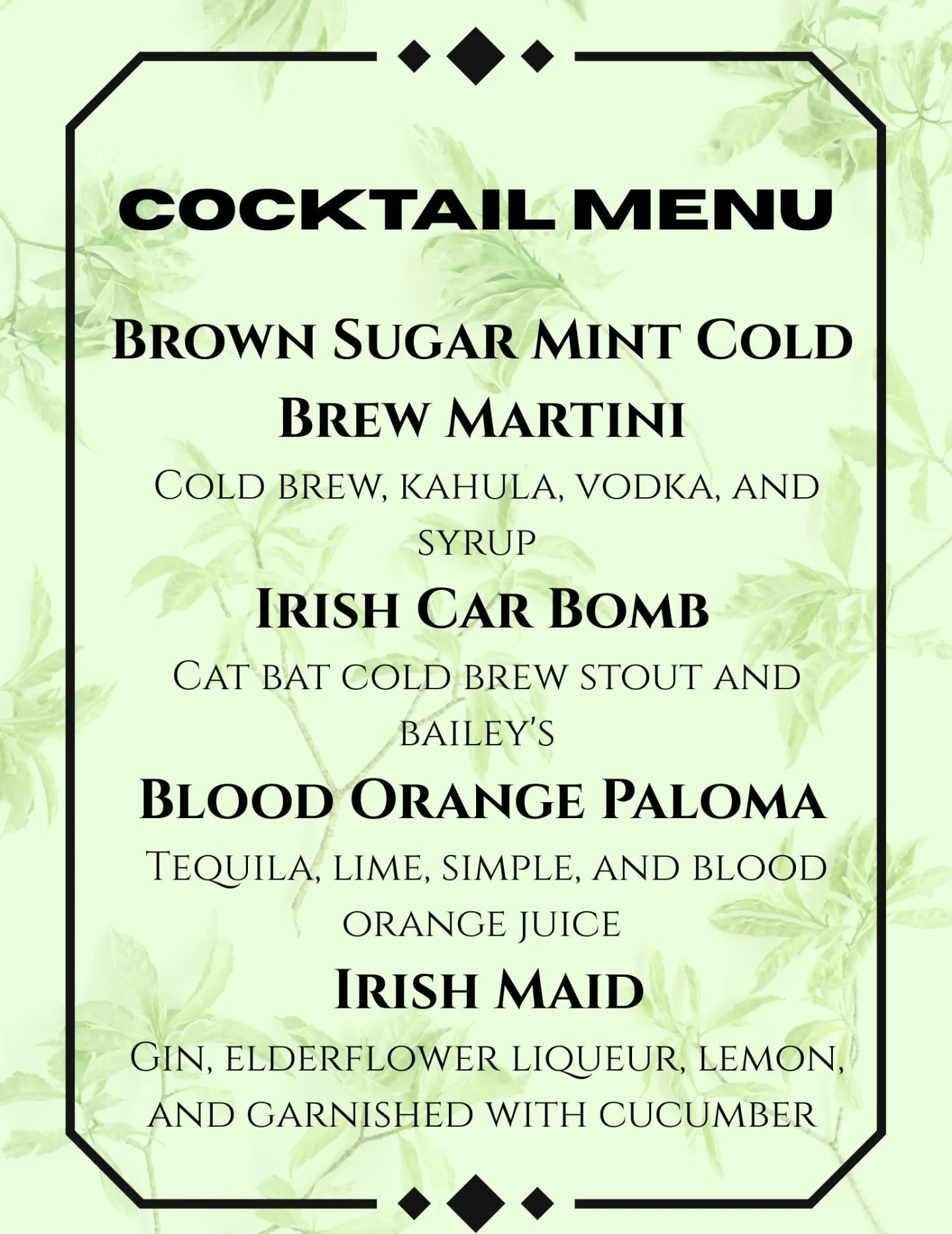 First Friday tomorrow night ✨
Cocktails from 6&ndash;9 pm featuring Caleb Crites. Cold brew martinis, blood orange palomas, and a few other favorites waiting for you.
Our full coffee bar will be available along with Logboat beers all night.
