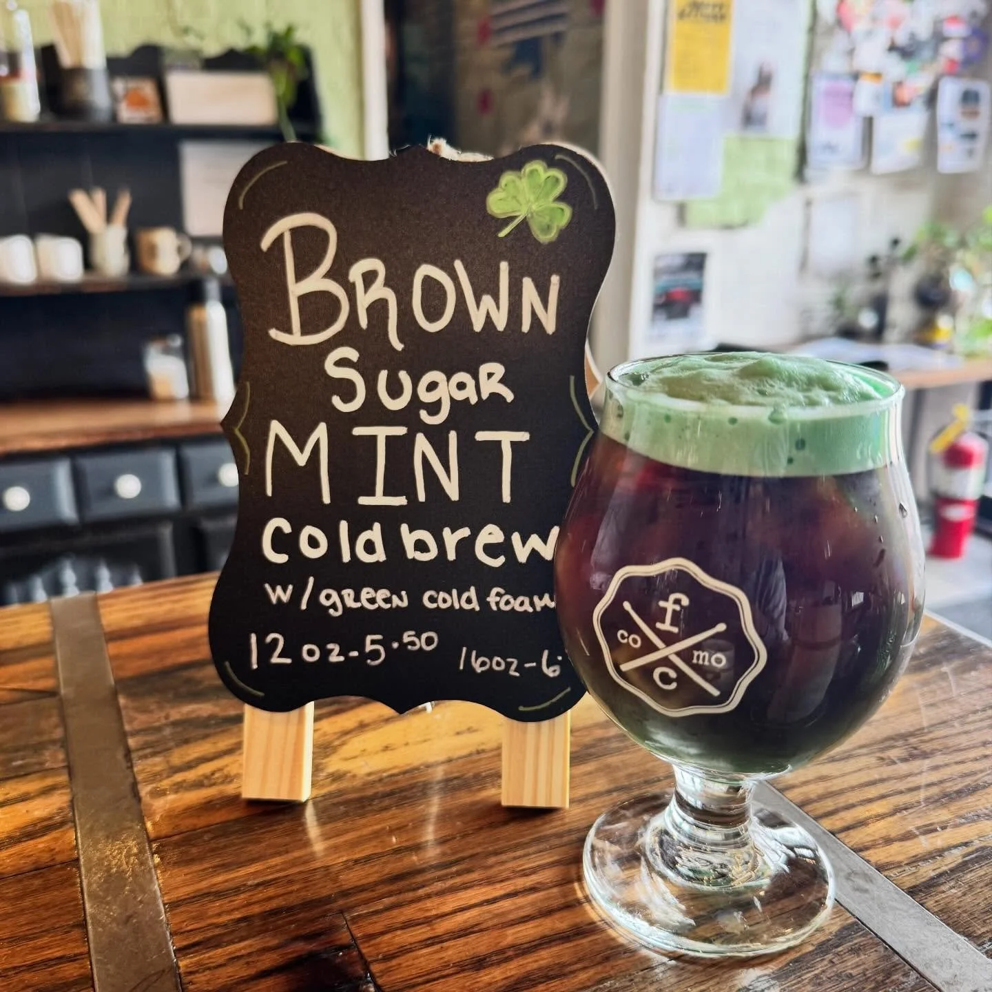 Tomorrow only ☘️
Brown Sugar Mint Cold Brew with green cold foam.
Happy St. Paddy&rsquo;s Day!