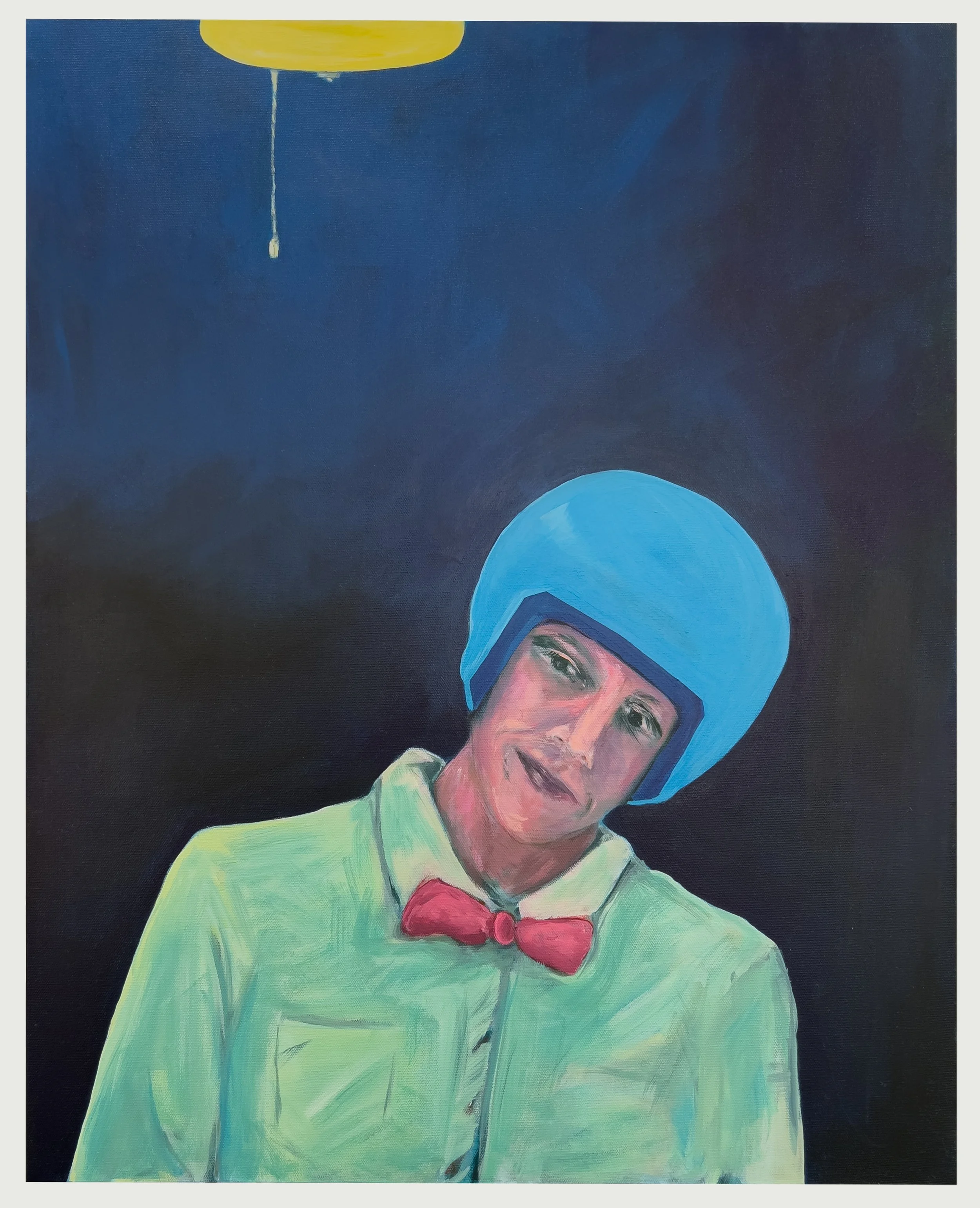   Blue Helmet and Bow Tie,  2021 ,  acrylic on canvas, 24x30in 