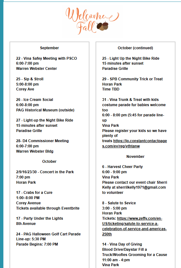Fall Events List 