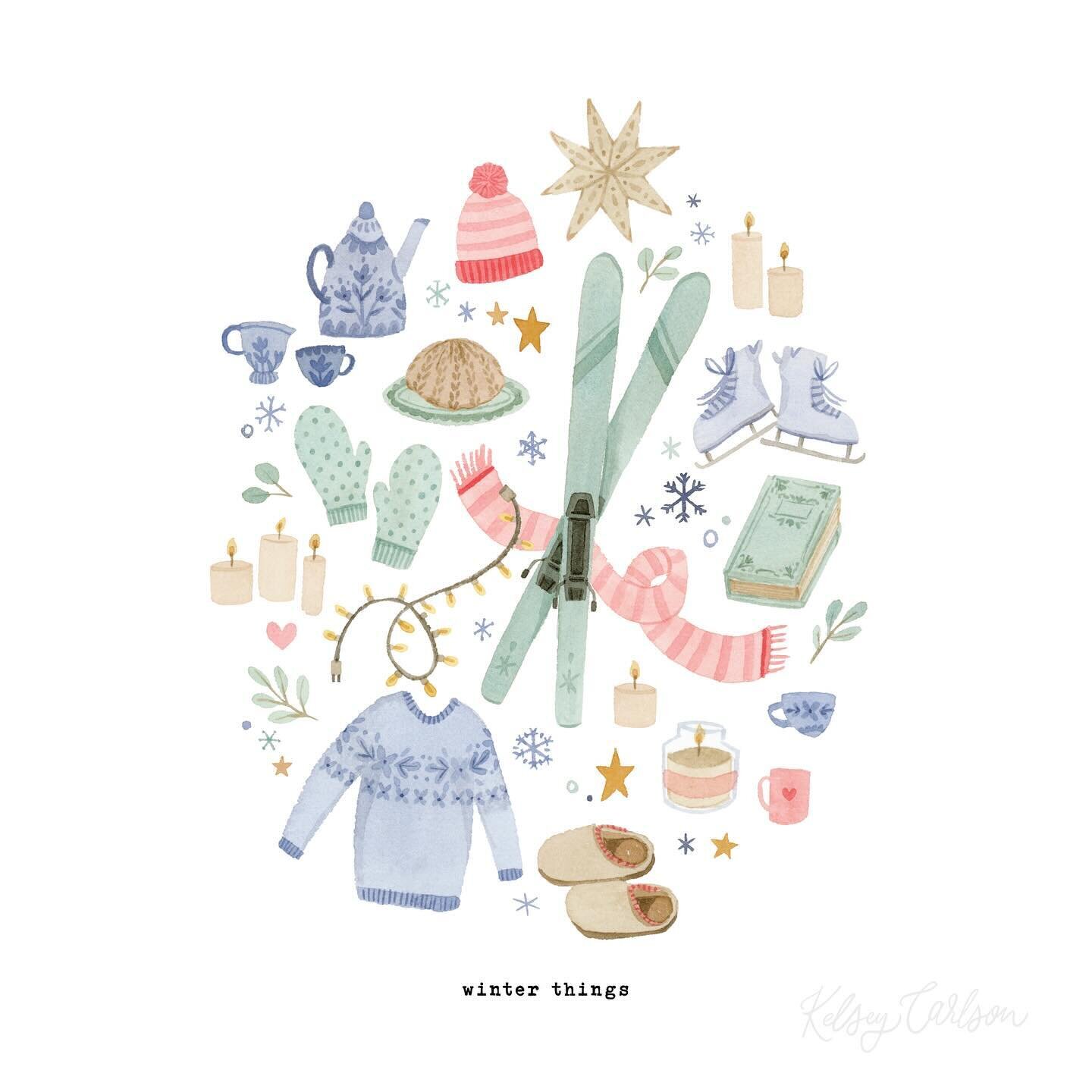 Happy Winter! I just finished this little painted collection of wintry hygge things.