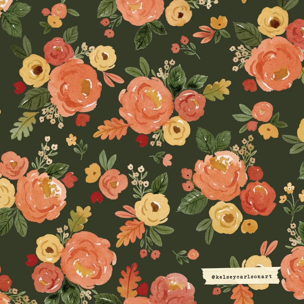 Happy Floral Friday! I love a dark moody background floral &amp; this one is fun with the pop of orange &amp; fall colors. It's from my @rileyblakedesigns Happy Fall Days Collection.