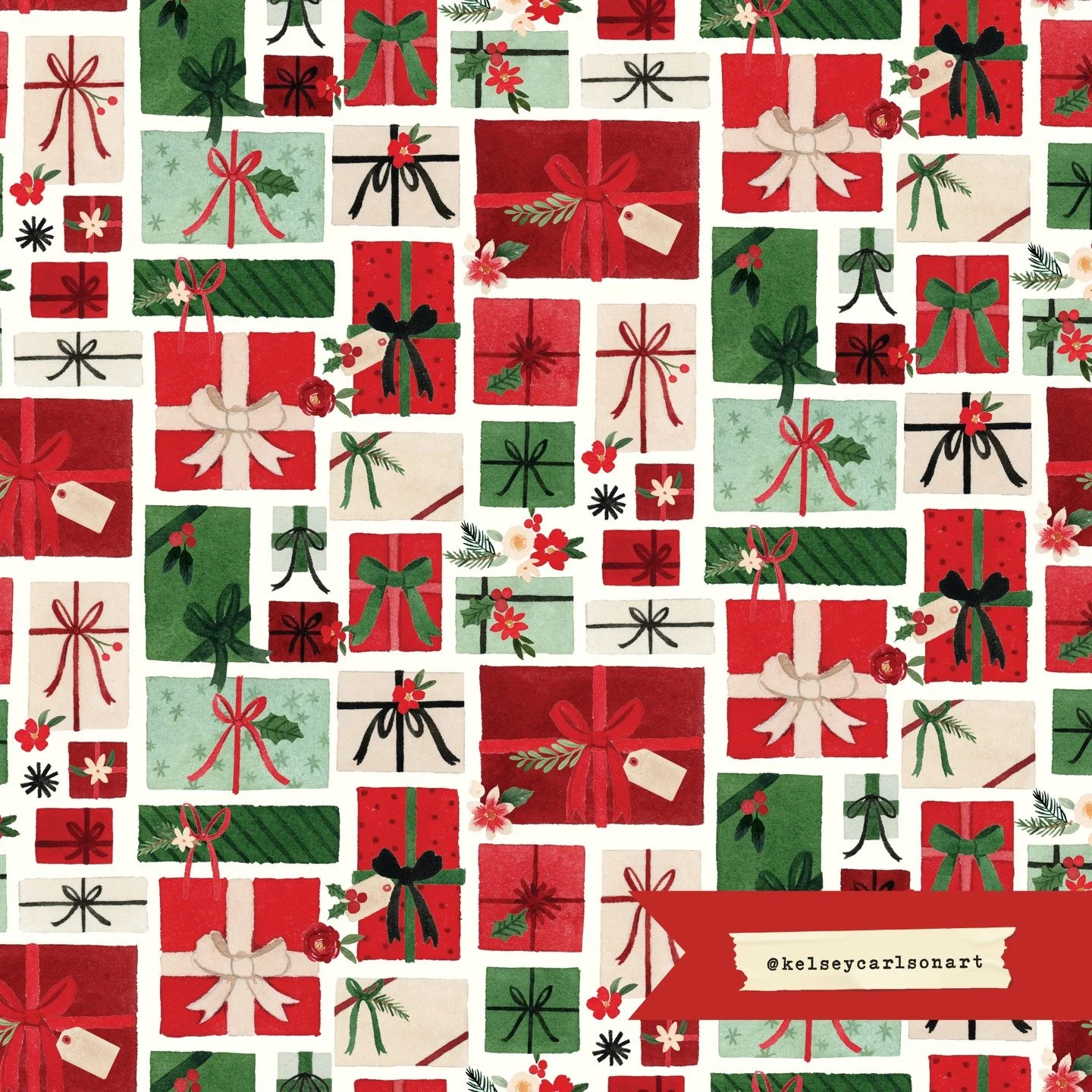 I love pretty ribbons on Christmas presents! They're one of those small things that make my heart happy. 

This pattern is from my Charming Christmas collection with @rileyblakedesigns