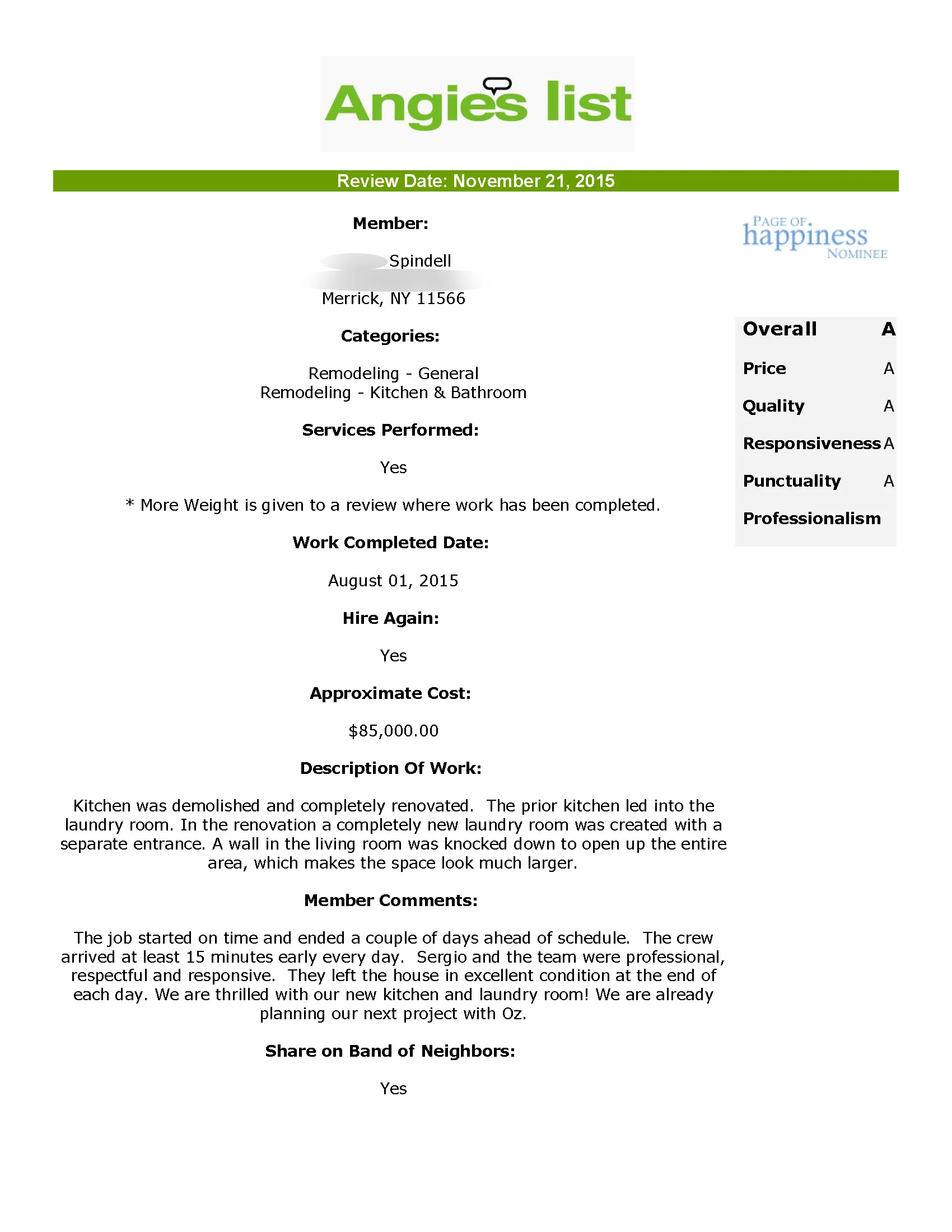 ANGIE'S LIST REVIEW - SPINDELL