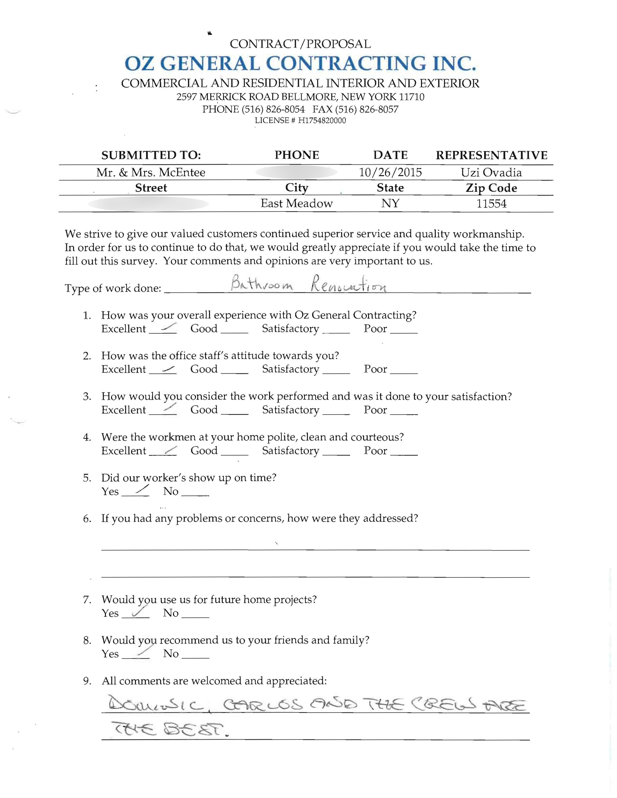 CUSTOMER SURVEY - MCENTEE