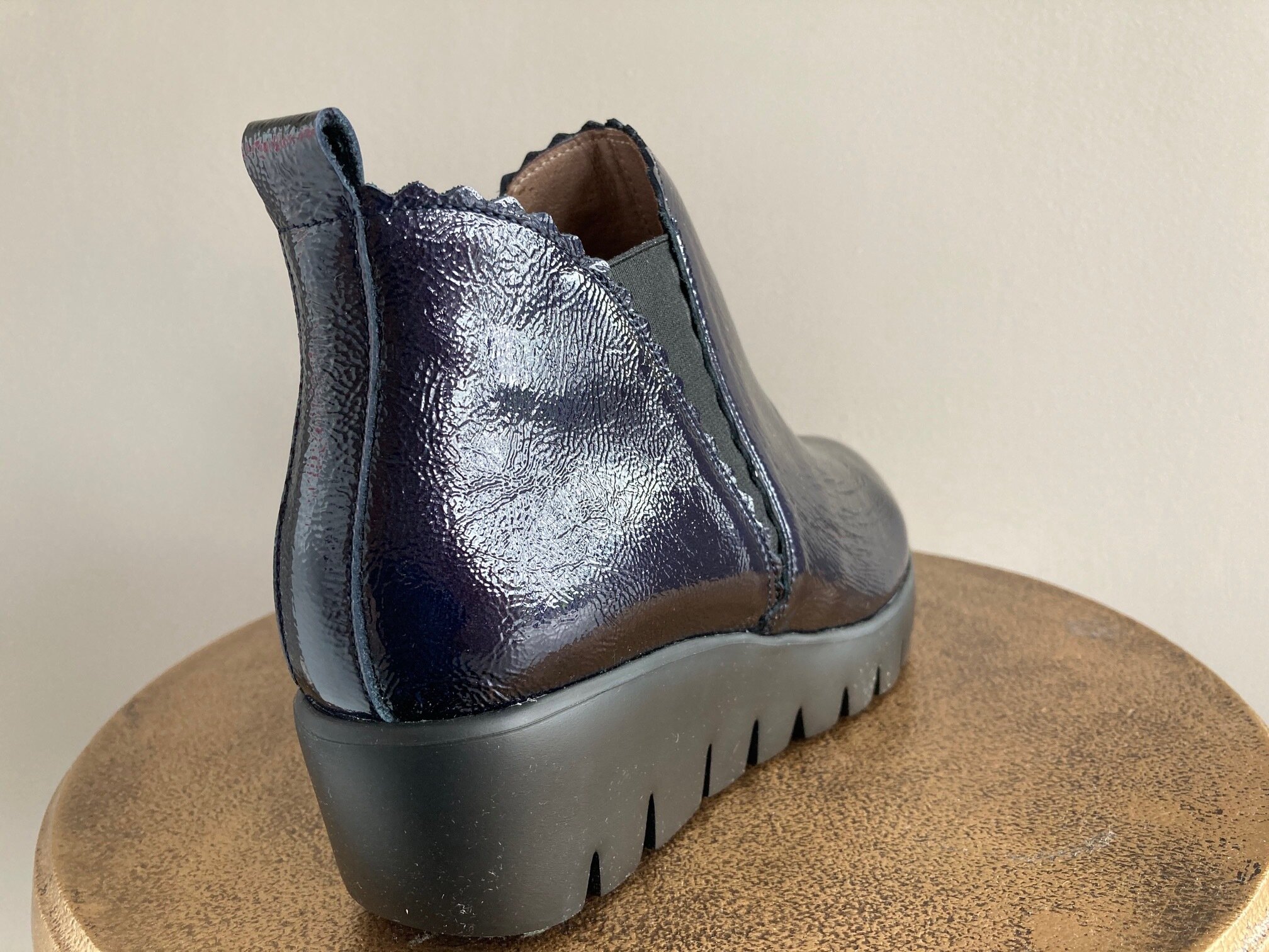 navy patent chelsea boots