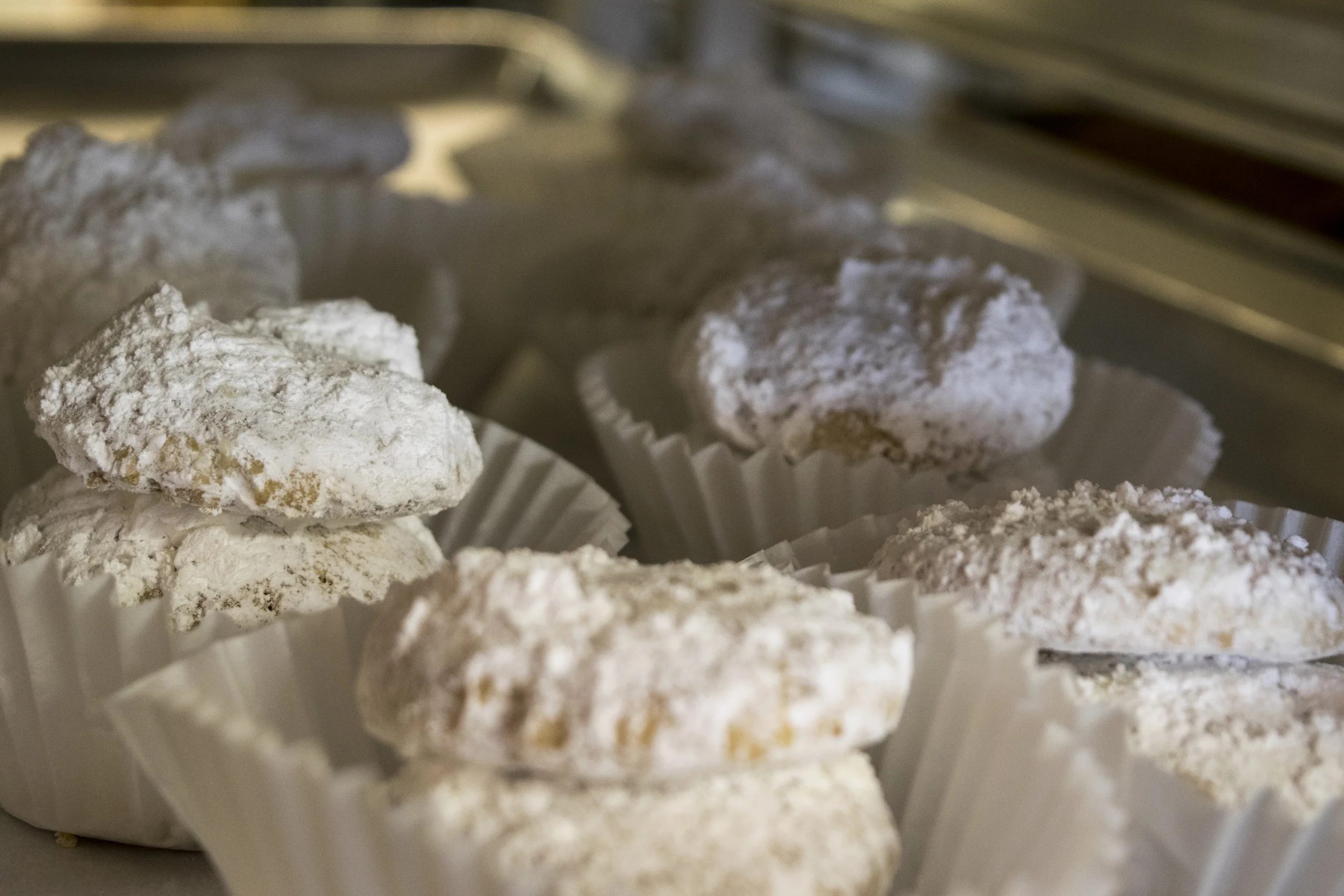Celebration Cookies with ground pecan, walnuts, butter, pure vanilla extract, flour, sea salt and powdered sugar