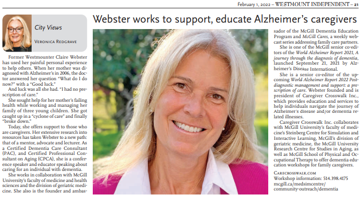 Westmount Independent - Webster works to support, educate Alzheimer’s caregivers (2022)
