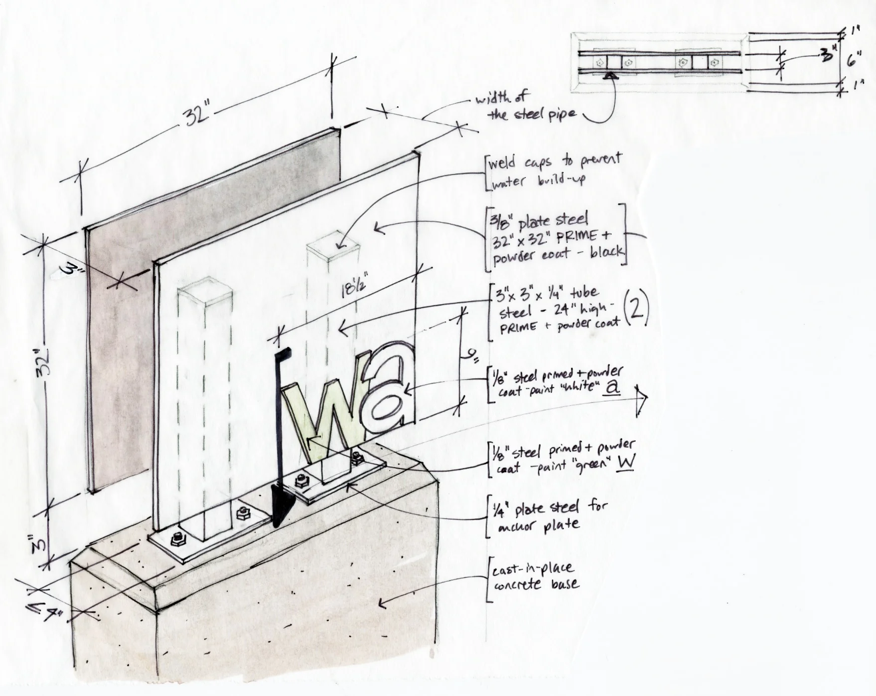 Wilkus ArchitectsMonument Sign Detail Sketching