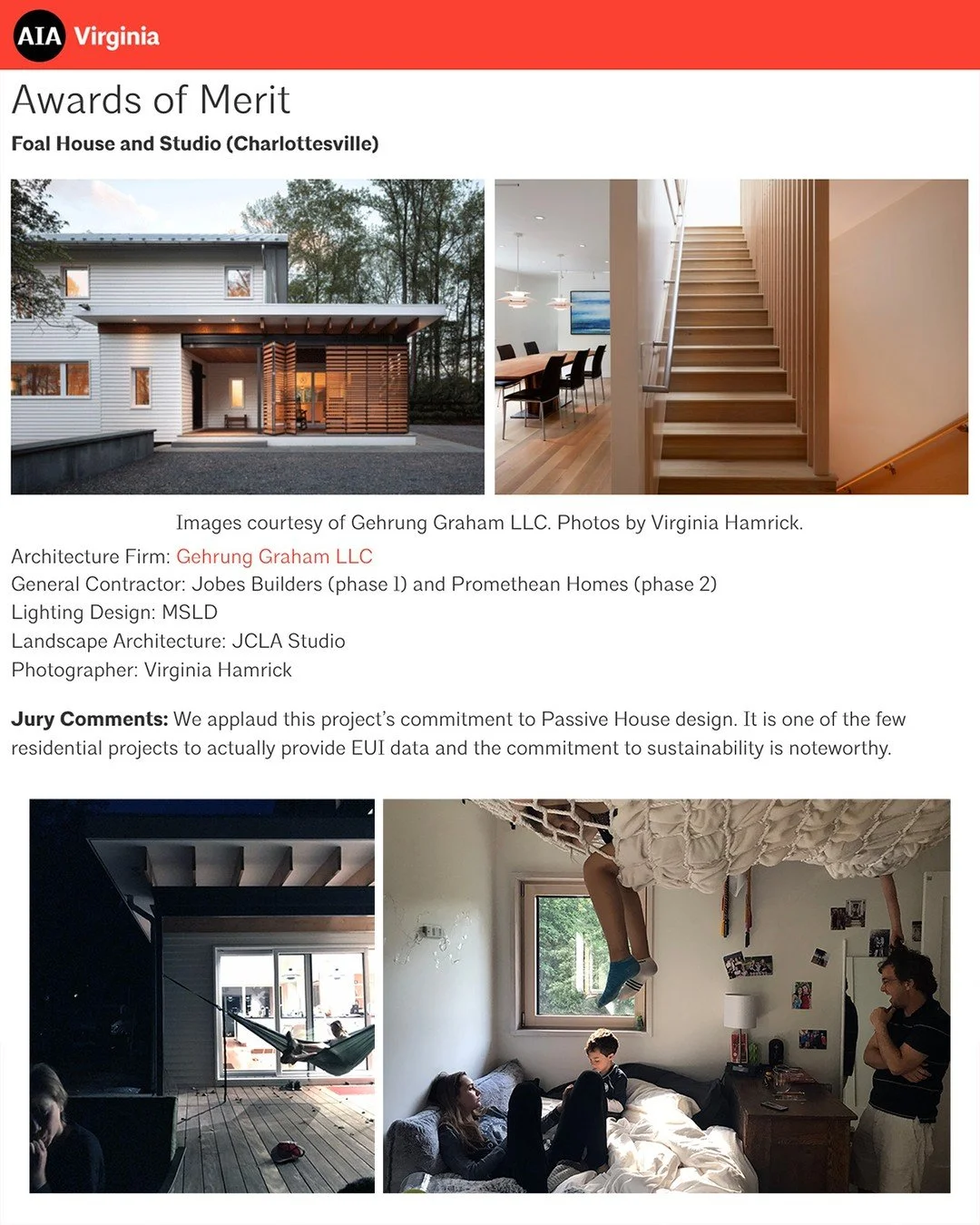 AIA Virginia has awarded the Foal House + Studio with a design Award of Merit as part of its annual awards program. 

Located in Charlottesville, this two part Passive House renovation/addition was designed to transform a dark, leaky, energy hog of a