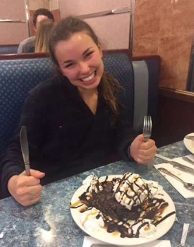 Here is a picture of me: an entirely average teenage girl with an entirely above average smile on her face. Why is that smile there? Because I am about to dig into the delicious Minella’s Mud Pie that sits in front of me. The Mud Pie consists of warm chocolate cake topped with cool vanilla ice cream and whipped cream drizzled in chocolate sauce. You can find it here: Minella’s Diner, 320 W Lancaster Ave, Wayne, PA