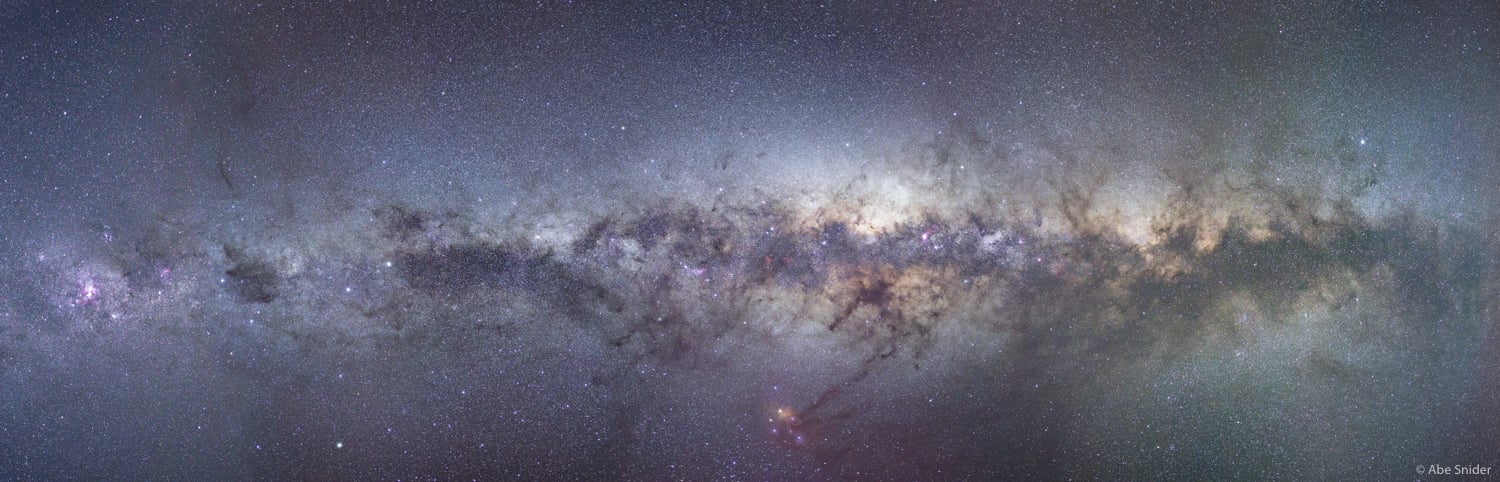 The current version of my multi image Panorama of the Milky Way . It is about half way complete and soon I will add more tiles from the part of the band more commonly seen in the northern hemisphere. 