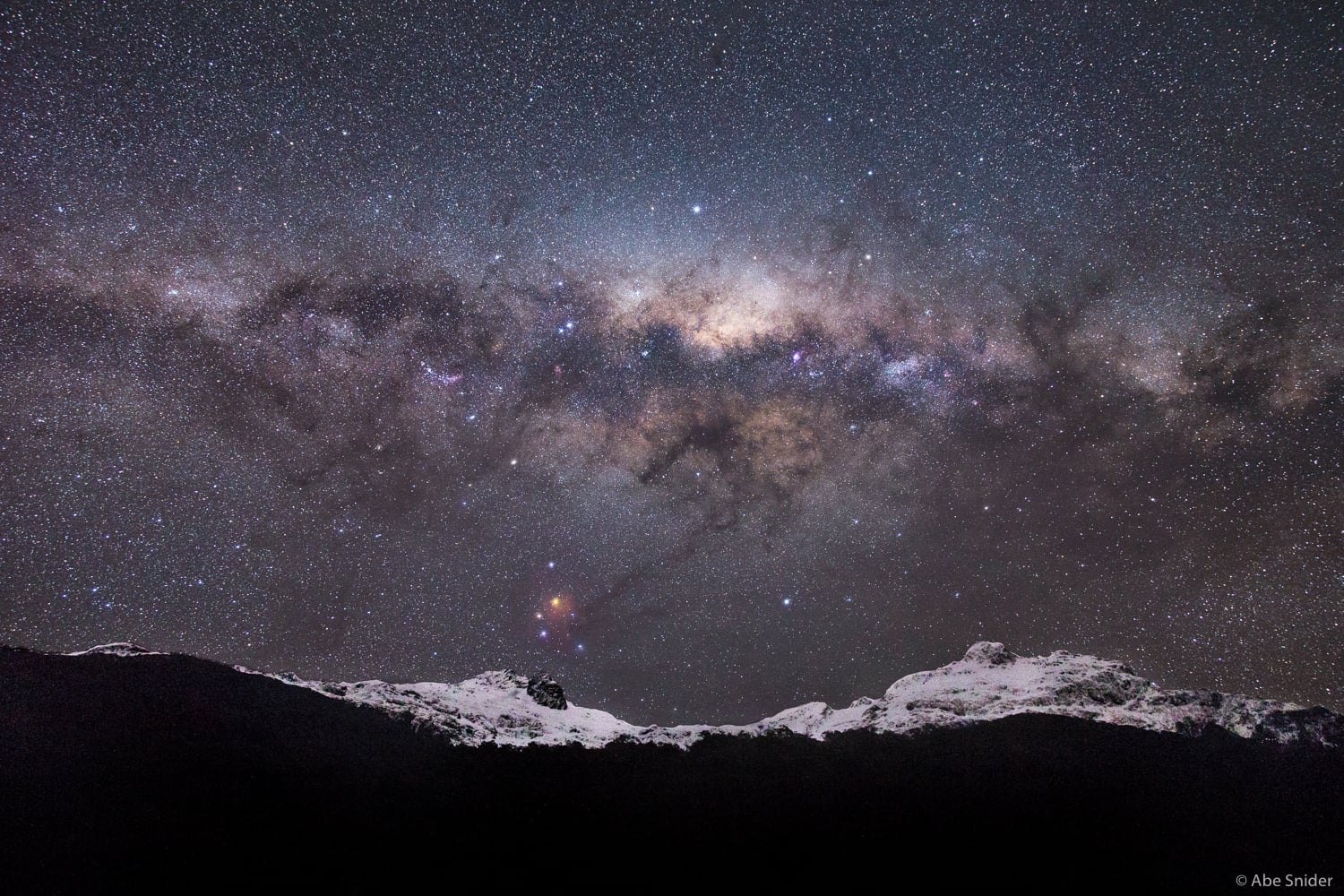 Milky Way setting over Gunns Camp Valley, New Zealand.