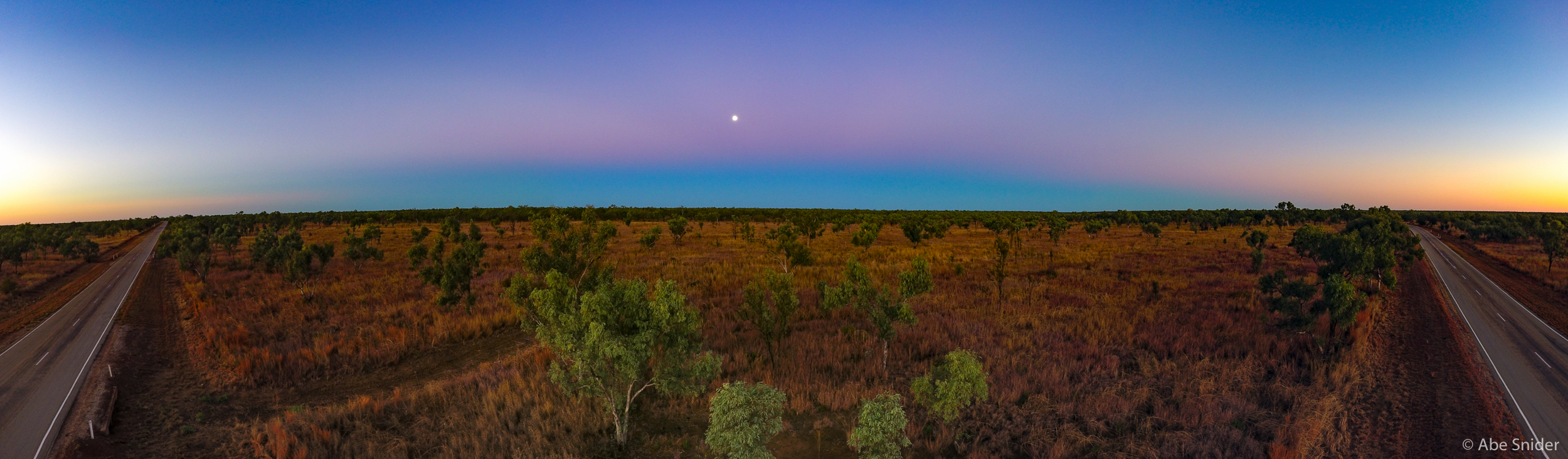 One of two drone panoramas. This is just south of Katherine Gorge and it was so clear and flat you could see the shadow of the earth (and the belt of venus) with the full moon rising. A spectacular view to be sure. 