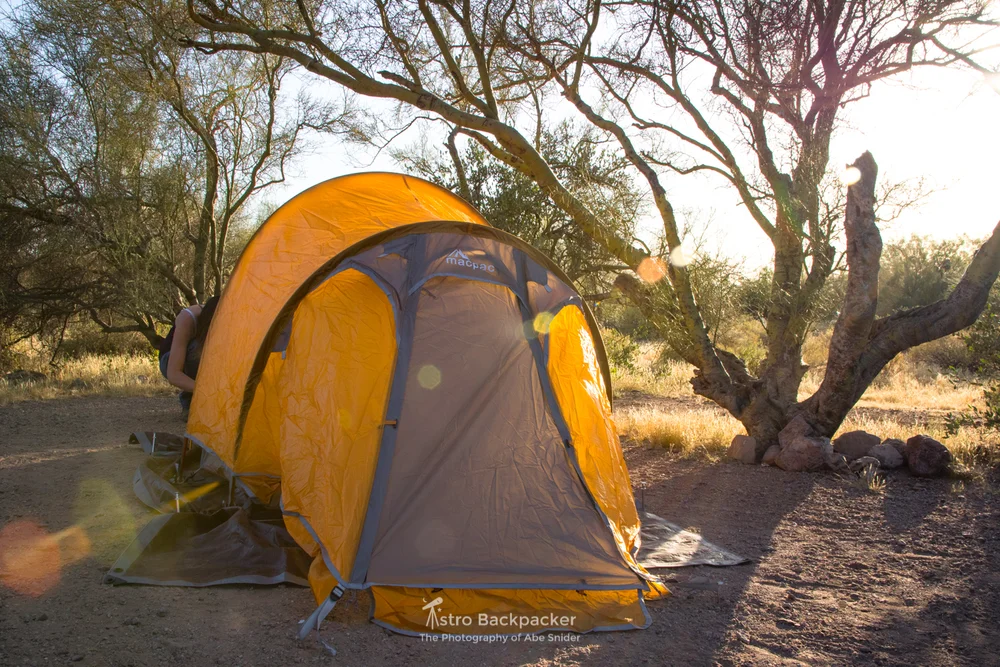 Camping in the Superstition Mountains in the spring.