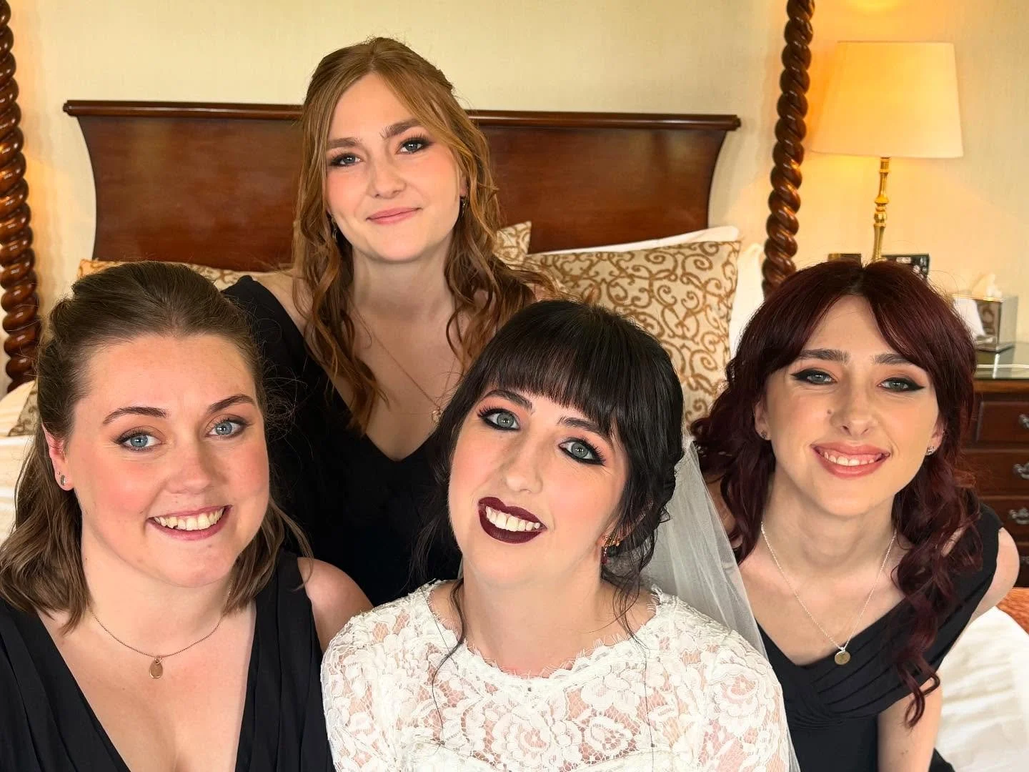 @stephkay25 and her gang @gr1ffy_ @ettingtonparkhotel #alternativemakeup #altbride #blackbridesmaiddresses #ettingtonparkhotel makeup by me , bridesmaid hair by @rebeccahainesmakeupandhair