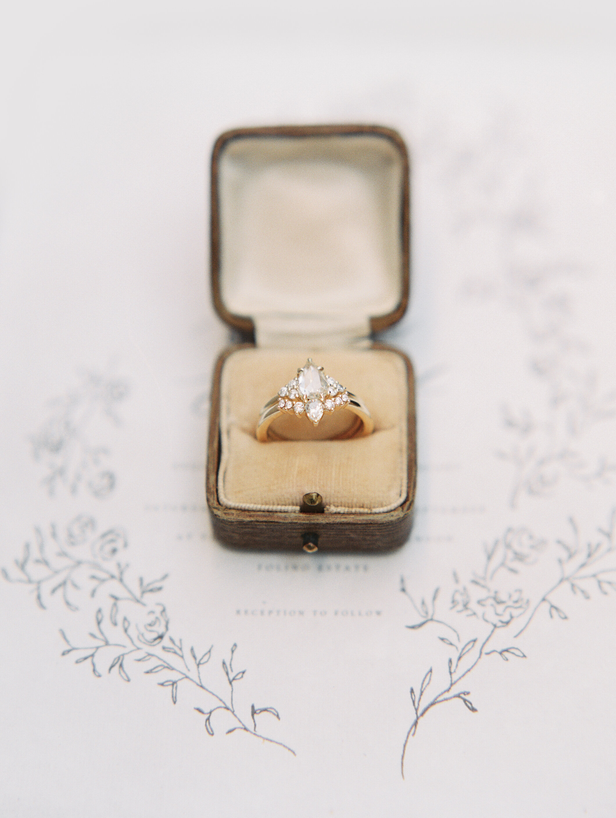 FolinoEditorial-012 | Vintage ring shot on hand-drawn floral invitation | Wedding invitations | Barrie Anne Photography | Krisanna Elizabeth Co.jpg