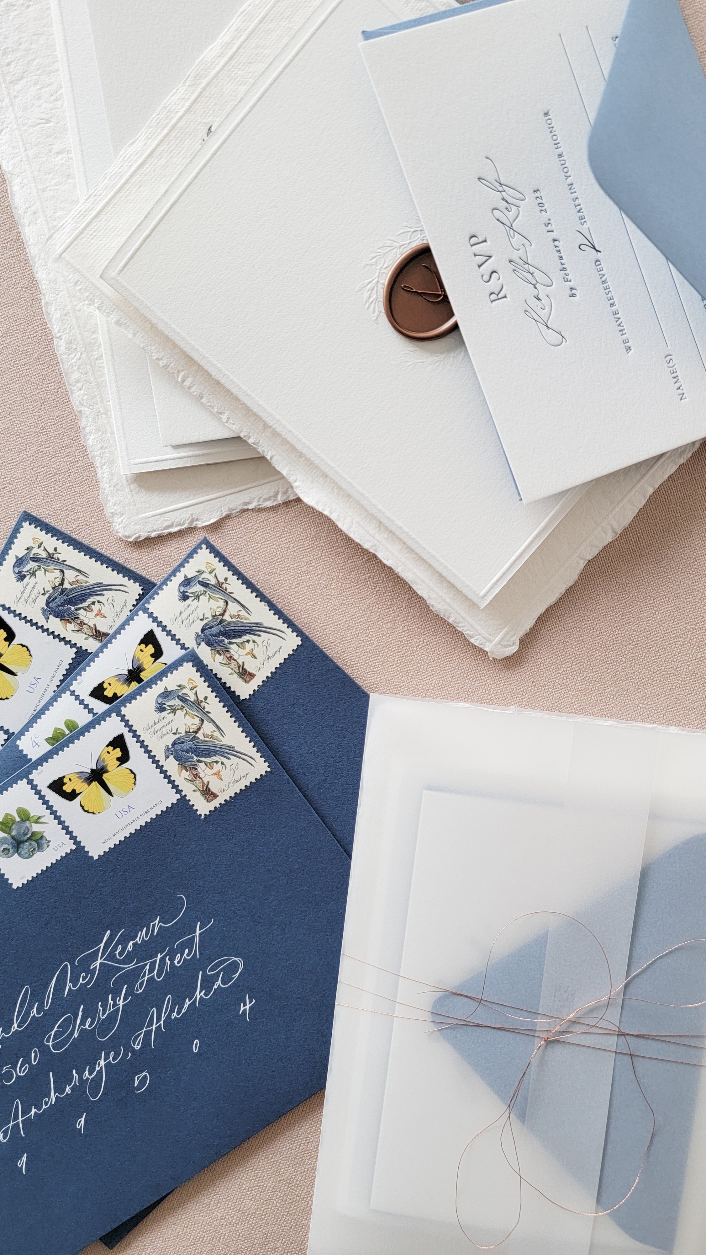 Romantic Wedding Invitations with French Blue Accents and Calligraphed Guest Envelopes | Krisanna Elizabeth Co.jpg
