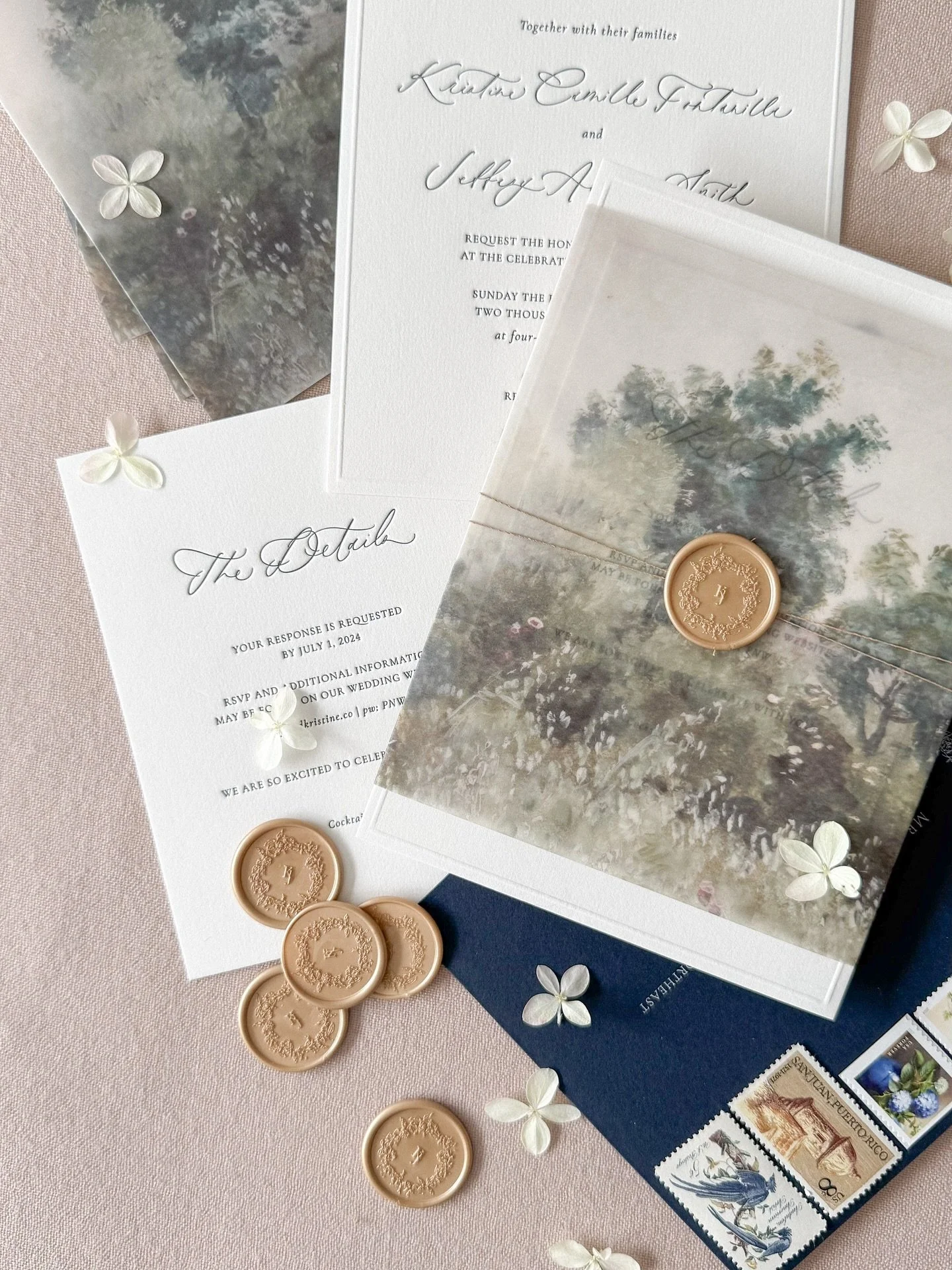 Love a full color midi wrap &mdash; especially when it&rsquo;s vintage artwork of the most romantic meadow (for the most wonderful couple)! 🤍🌾 So grateful to K&amp;J, who took the time to share more about their experience:

&ldquo;[Our] invitations
