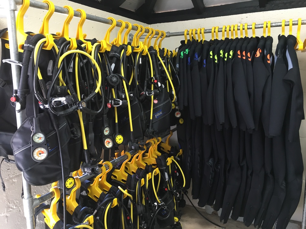 The high quality ScubaPro rental BCD, regulators and wetsuits used by Dive Bermuda at Grotto Bay.