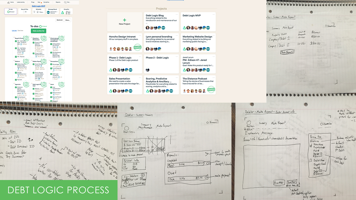 Debt Logic process overview including notes, basecamp management, and more