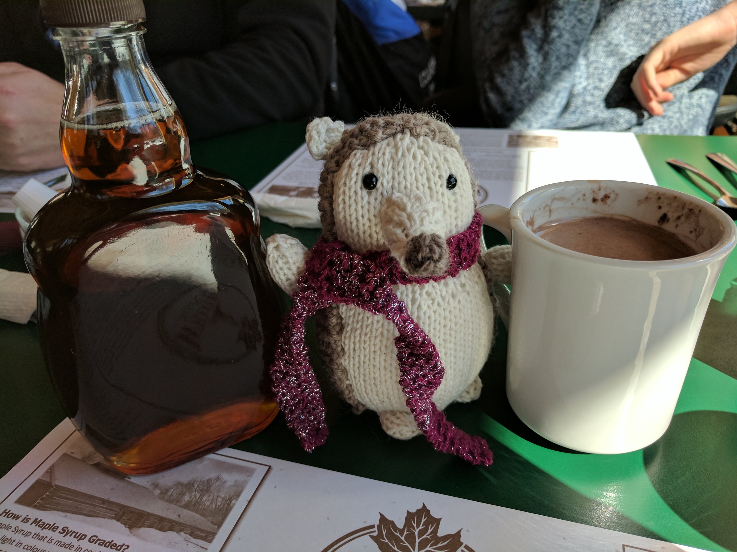 Here he (she?) is at Wheeler's Pancake House , a delightful learning and eating experience for all things maple should you ever find yourself in Lanark County, Ontario. 