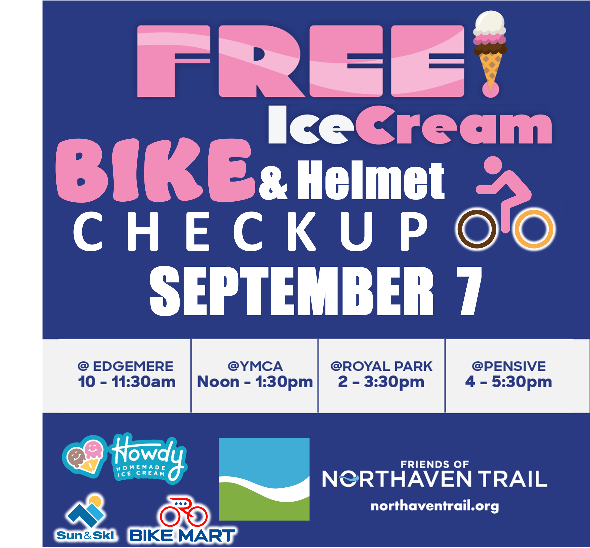 Saturday, 9/7/24 Bike and Helmet Check, and Free Ice Cream