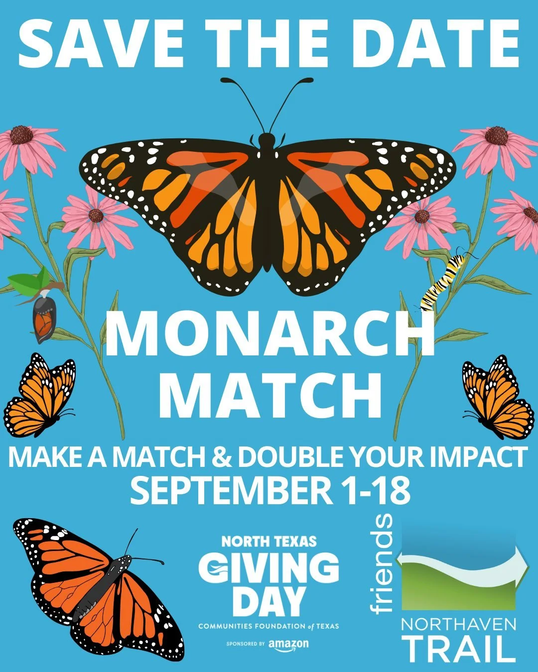 We have an exciting Matching Gift opportunity coming up for North Texas Giving Day! A very generous donor has offered to match up to $50,000 to create a beautiful new meadow on the west side of the trail for all to enjoy. Imagine walking the trail su