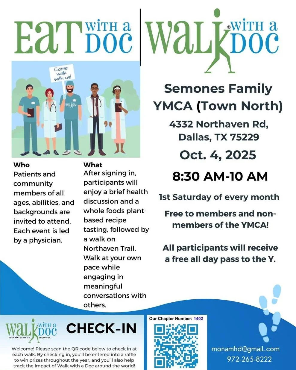 Trail Neighbor Event: Eat with a Doc &amp; Walk with a Doc, this Saturday, 10/4. They're meeting at 8:30 at @Semones Family YMCA.