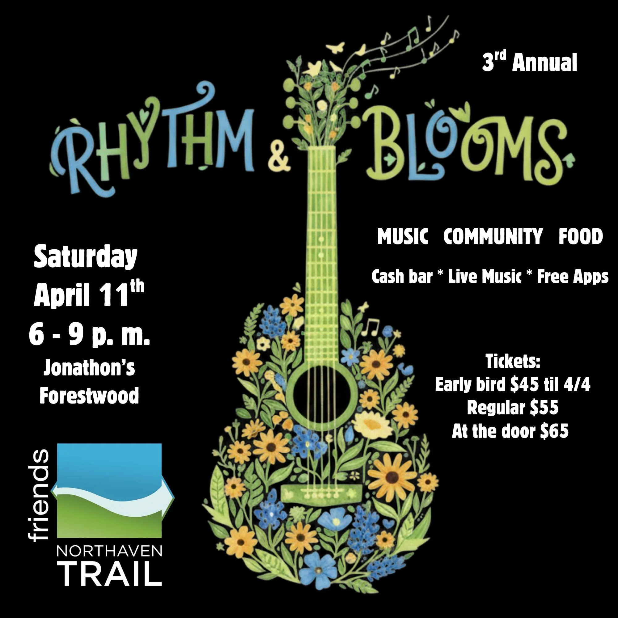 The forecast is GREAT for tomorrow night's fundraiser. Come join the fun! Tickets here: https://northaventrail.org/events/2026/04/11/rhythm-and-blooms