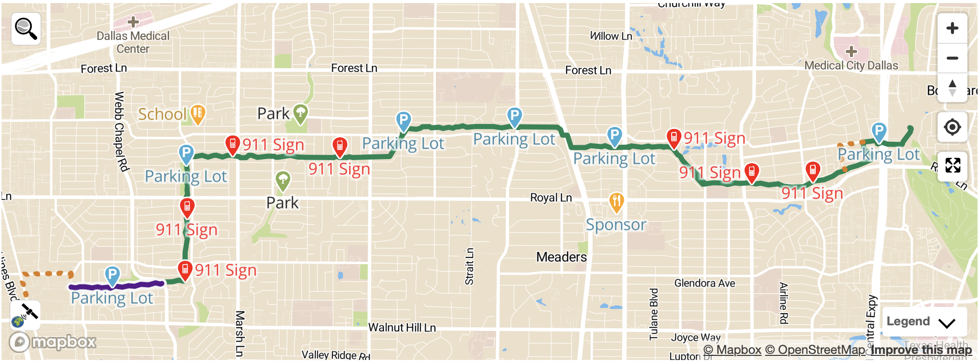 Map of the Northaven Trail walking and biking trail in Dallas, Texas