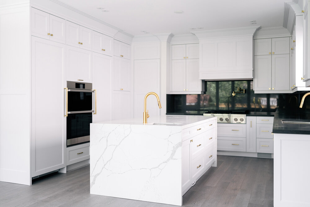Janet Kwan Interior Lifestyle Photographer Spacious Gold And Grey Kitchen Spacious Gold And Grey Kitchen, White Kitchen Grey Island Gold Hardware