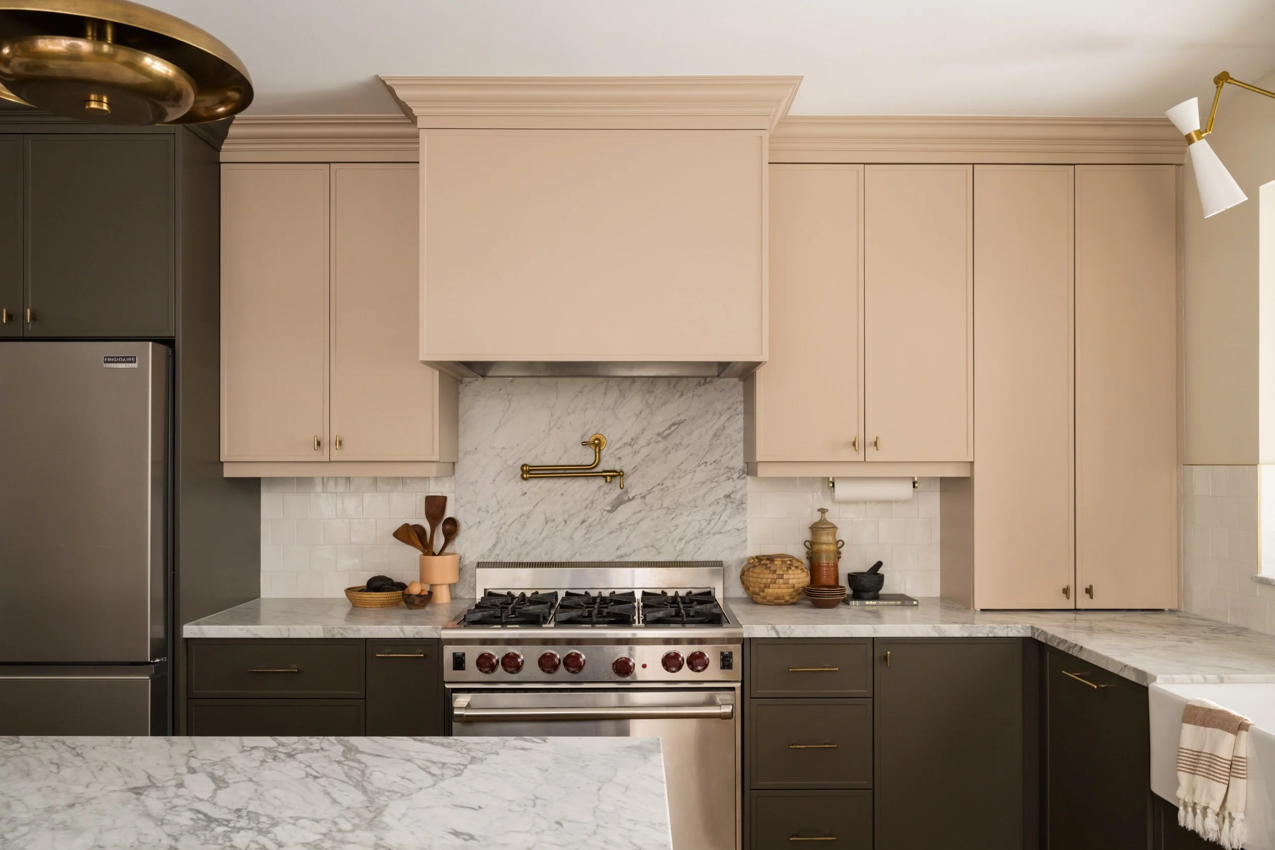 Blush pink and sage green kitchen