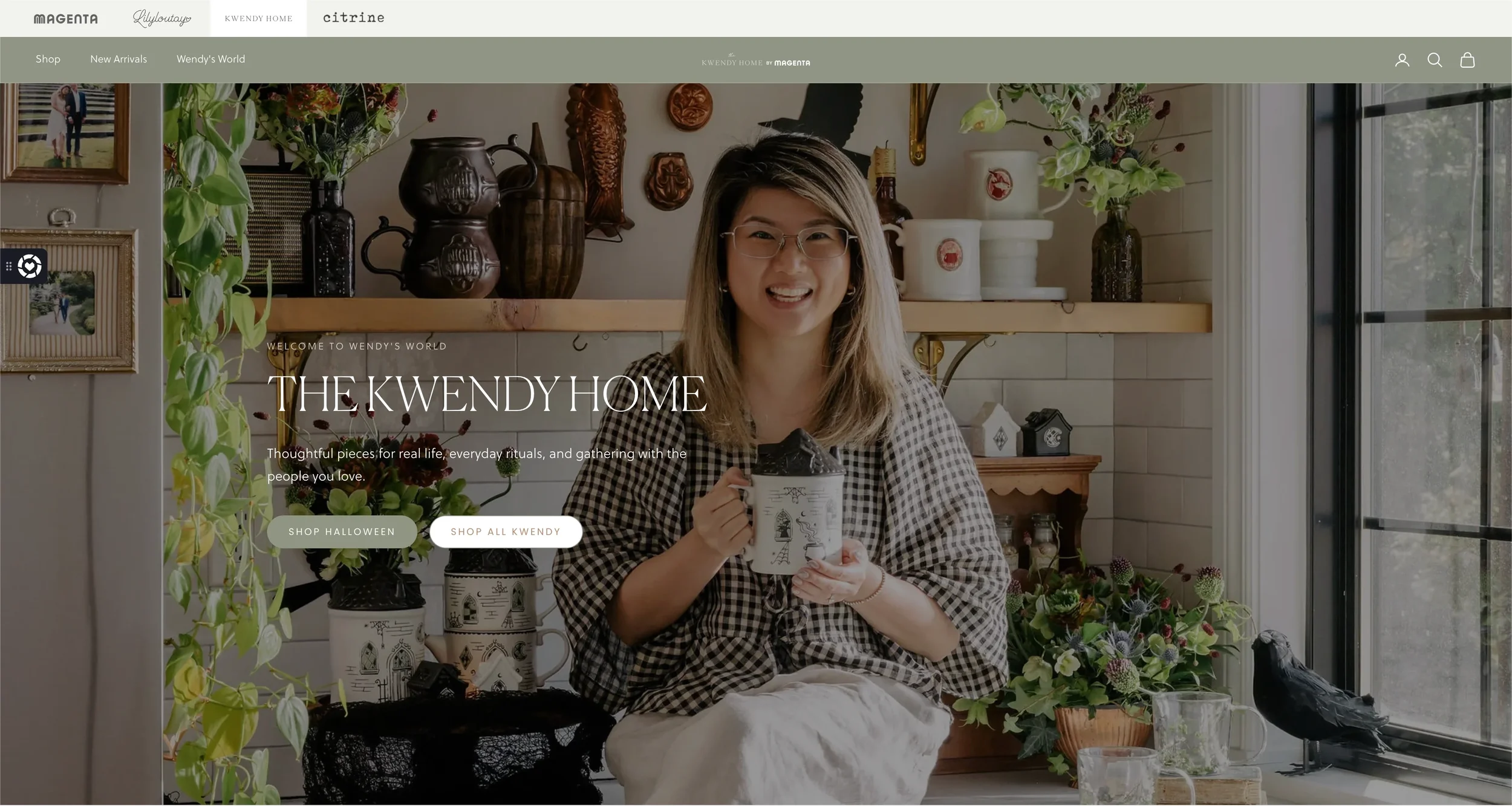 A screenshot of an image banner on Magenta Inc.'s website featuring Wendy of The Kwendy Home holding one of her mugs.
