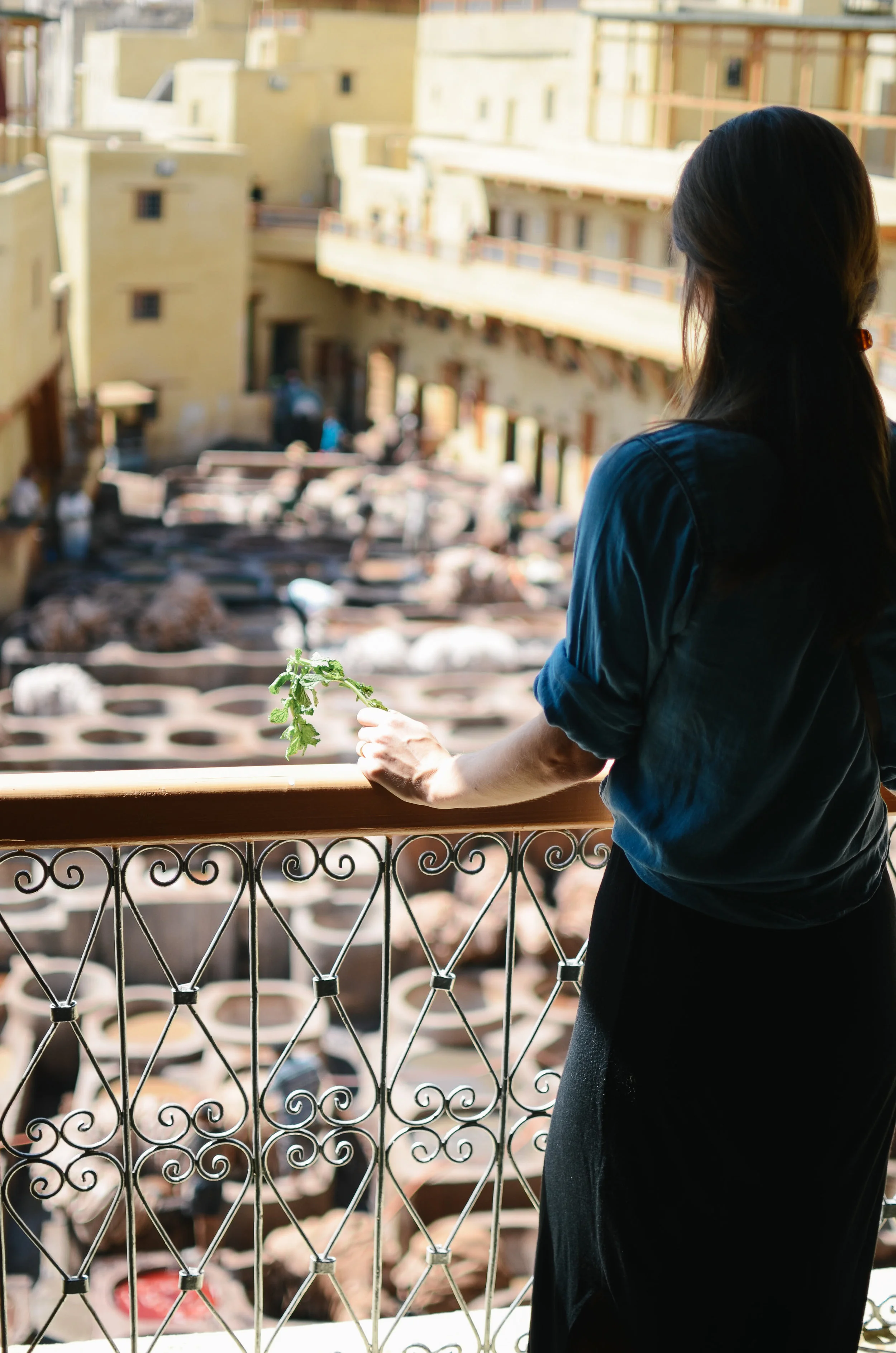  ^^ the mint is handed out as you arrive because of the terrible tannery smells [ the animal skins are soaked in vats of animal urine for two or three days, before being washed in water and pigeon faeces to soften the leather. ]  