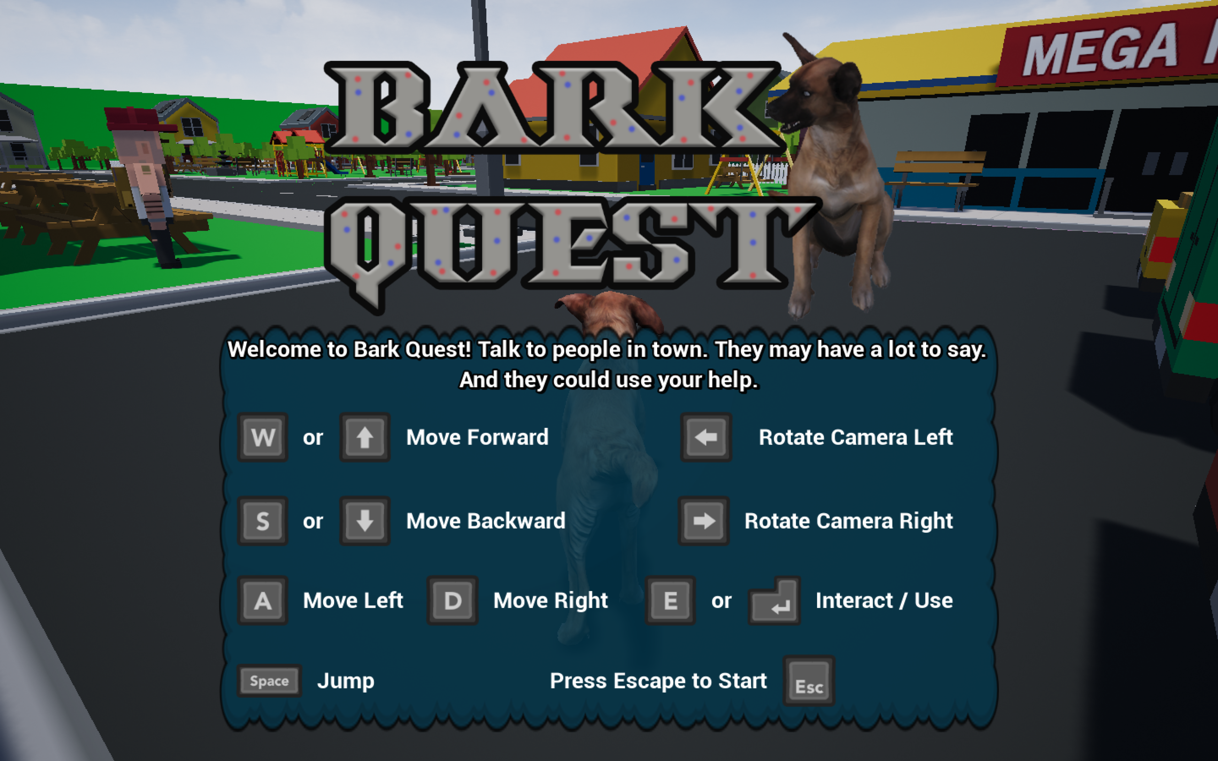 Bark Quest title screen and instructions.png